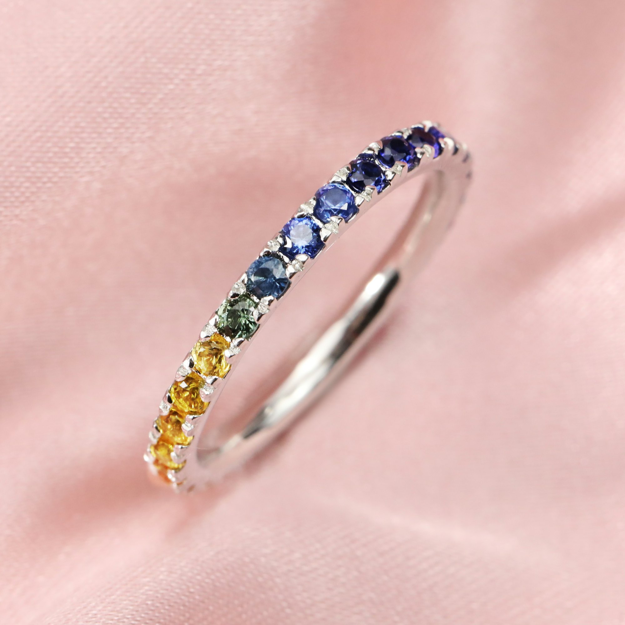 2MM Dainty Birthstone Eternity Ring Mixed Color Gemstone Wedding Engagement Full Band Stackable Ring Solid 14K Gold Ring 1294296 - Click Image to Close