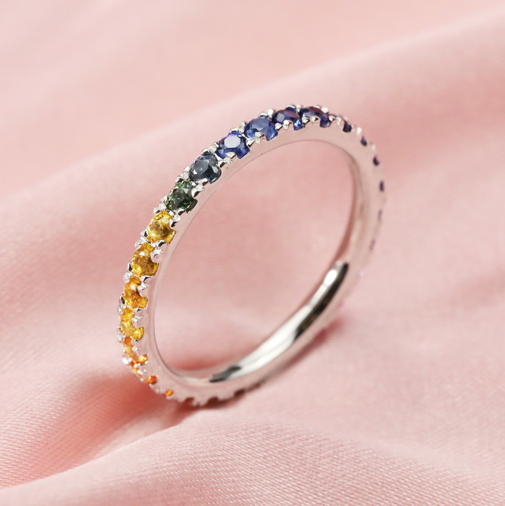 2MM Dainty Birthstone Eternity Ring Mixed Color Gemstone Wedding Engagement Full Band Stackable Ring Solid 14K Gold Ring 1294296 - Click Image to Close