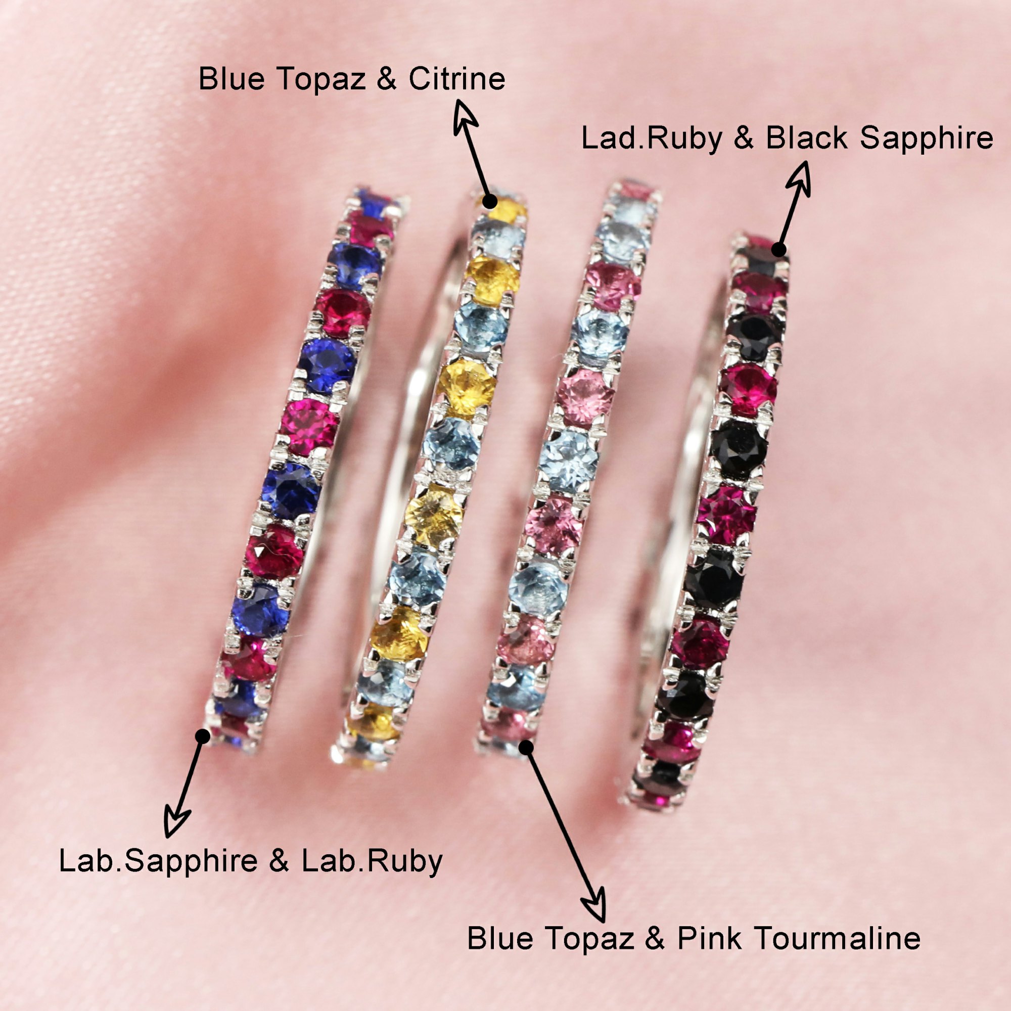 2MM Dainty Birthstone Eternity Ring Two Colors Gemstone Wedding Engagement Full Band Stackable Ring Solid 14K Gold Ring 1294297