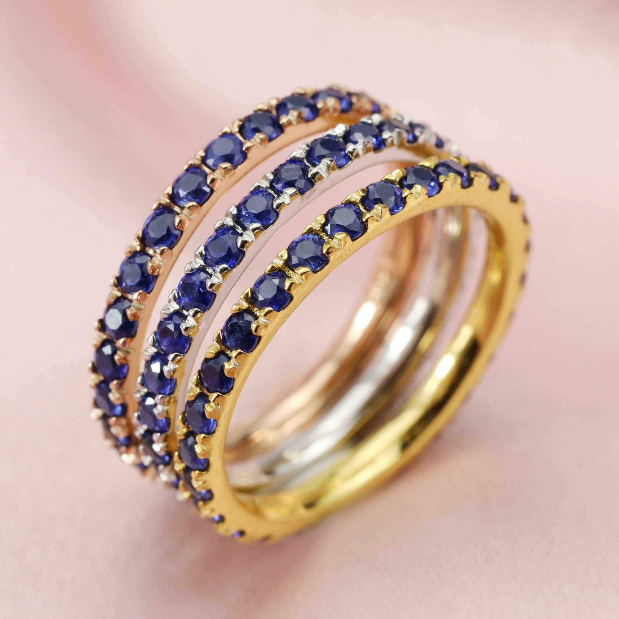 2MM Dainty September Birthstone Eternity Ring Blue Sapphire Gemstone Wedding Engagement Full Band Stackable Ring Solid 14K Gold Ring 1294300 - Click Image to Close