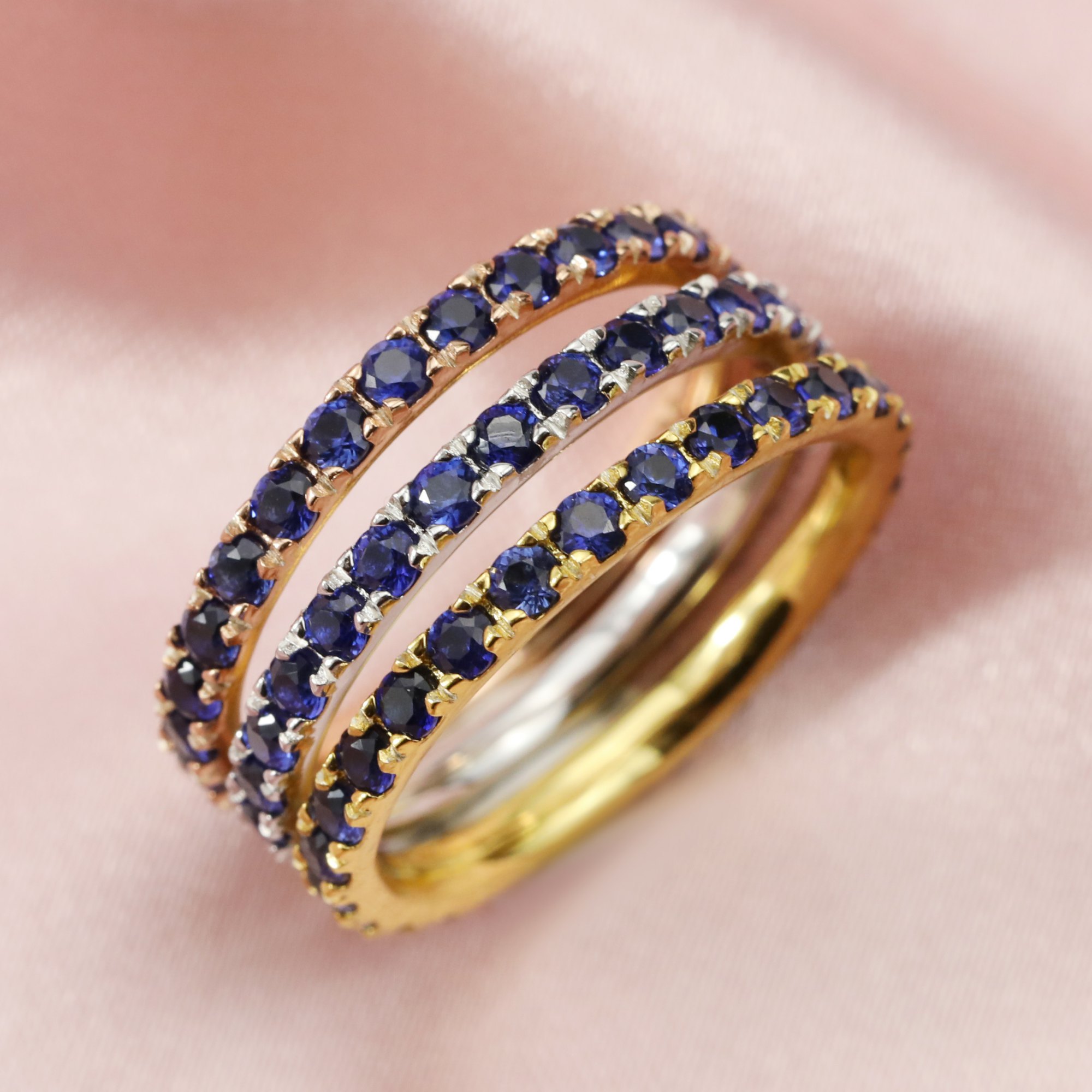 2MM Dainty September Birthstone Eternity Ring Blue Sapphire Gemstone Wedding Engagement Full Band Stackable Ring Solid 14K Gold Ring 1294300 - Click Image to Close