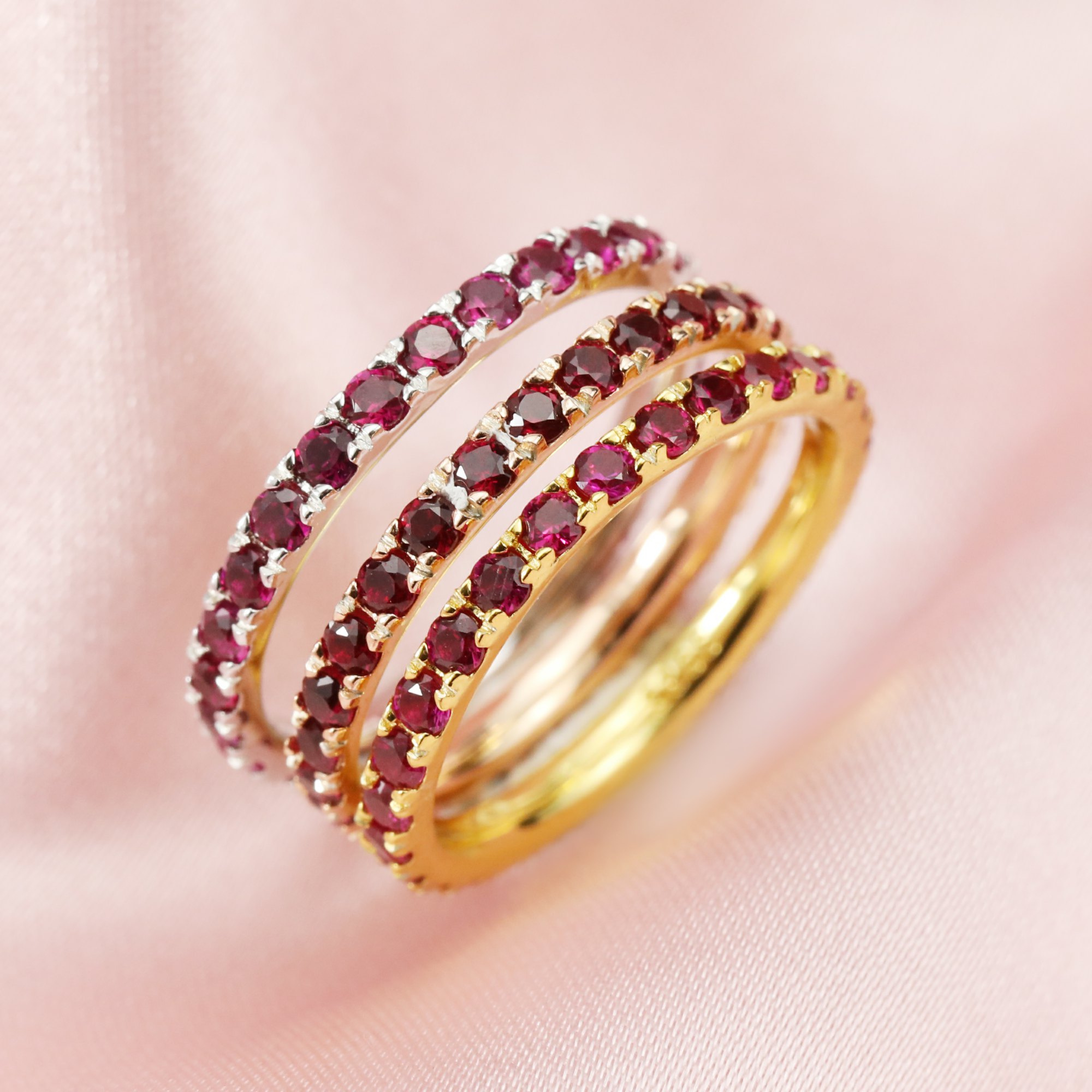 2MM Dainty July Birthstone Eternity Ring Red Ruby Gemstone Wedding Engagement Full Band Stackable Ring Solid 14K Gold Ring 1294301 - Click Image to Close