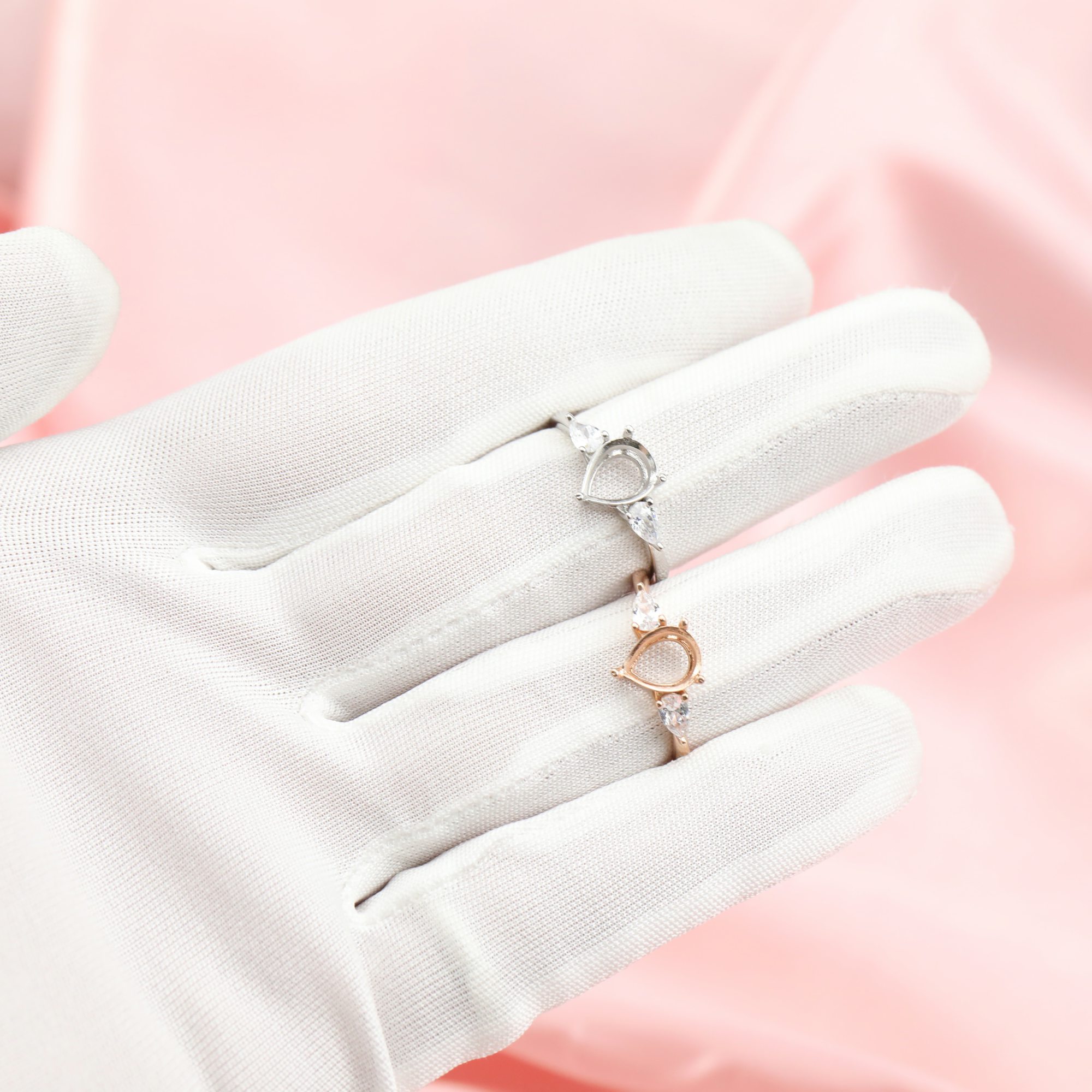 Pear Prong Ring Settings Three Stones Solid 14K/18K Gold Ring with Moissanite Accents DIY Gemstone Ring Bezel 1294313-1