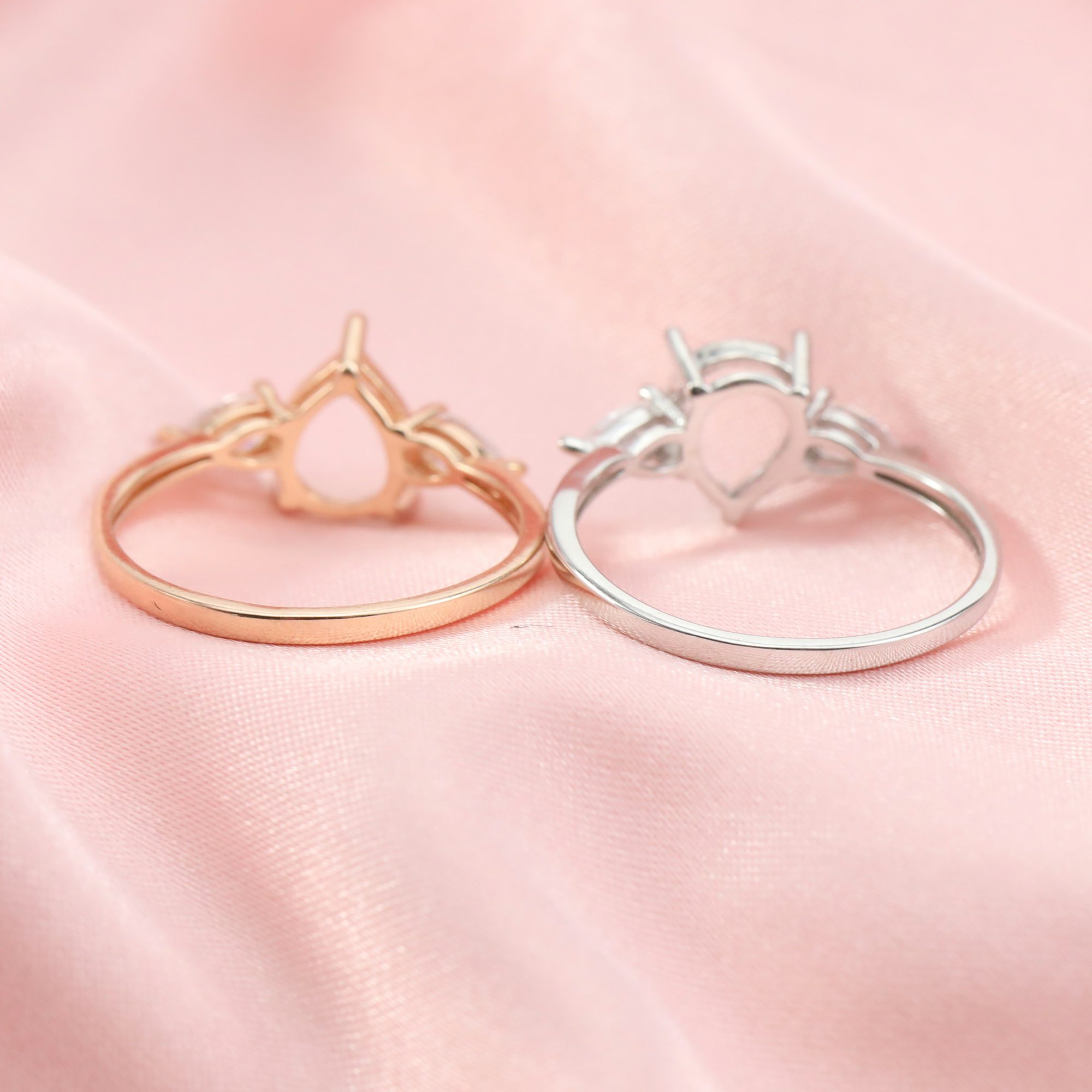 Pear Prong Ring Settings Three Stones Solid 14K/18K Gold Ring with Moissanite Accents DIY Gemstone Ring Bezel 1294313-1