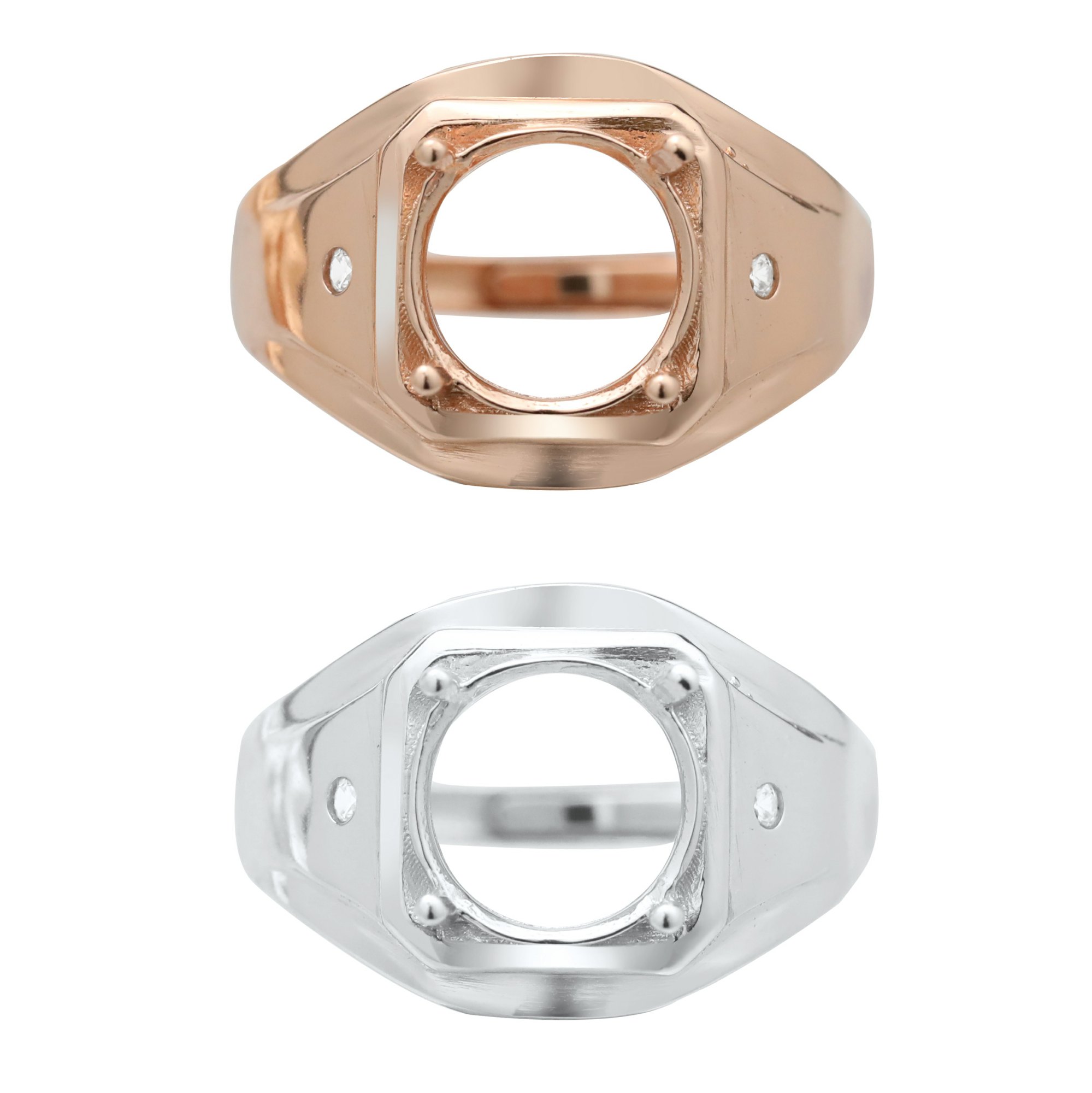 10MM Round Prong Ring Blank Settings Men's Bezel Solid 925 Sterling Silver Rose Gold Plated Adjustable Ring Band for Gemstone 1294315 - Click Image to Close