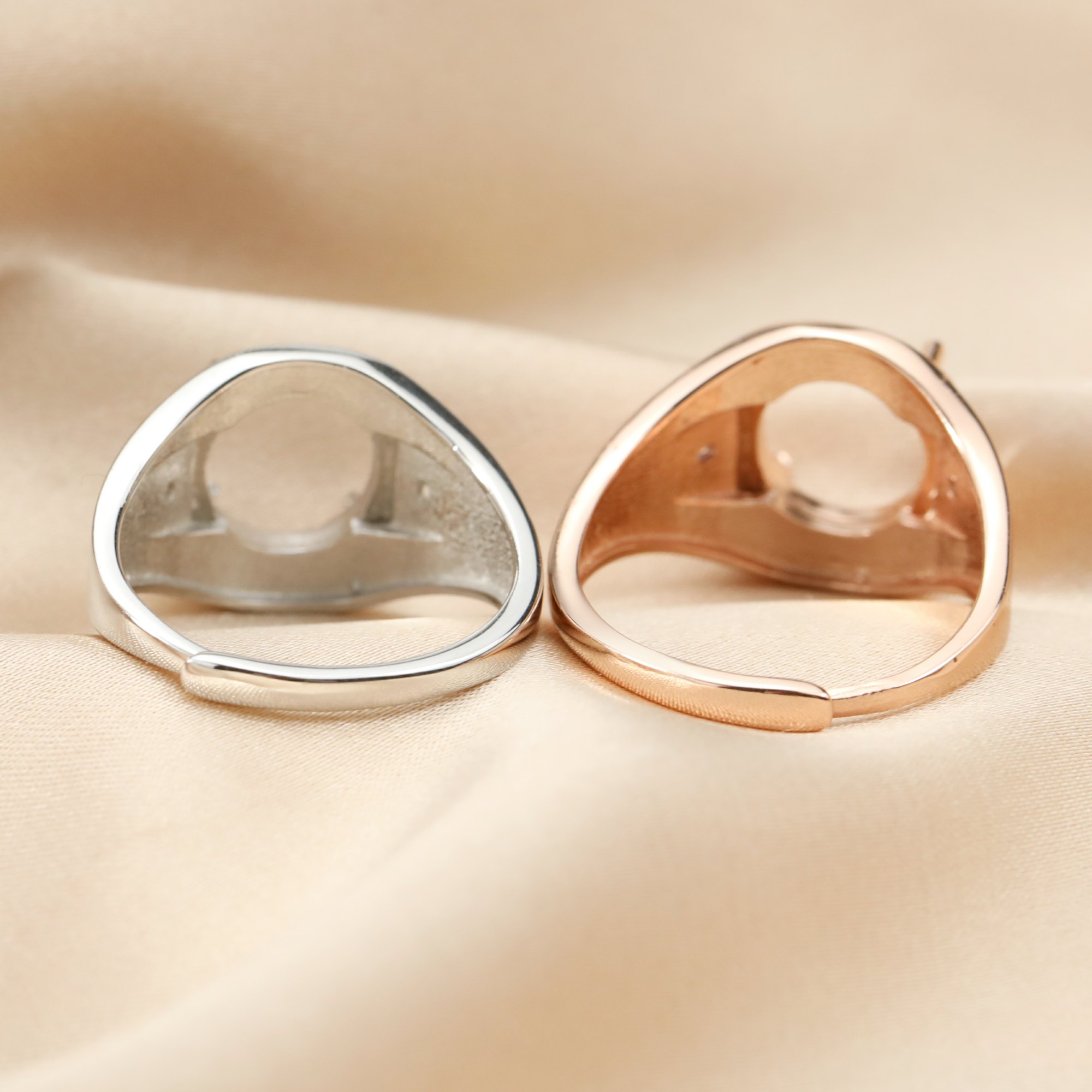 10MM Round Prong Ring Blank Settings Men's Bezel Solid 925 Sterling Silver Rose Gold Plated Adjustable Ring Band for Gemstone 1294315 - Click Image to Close