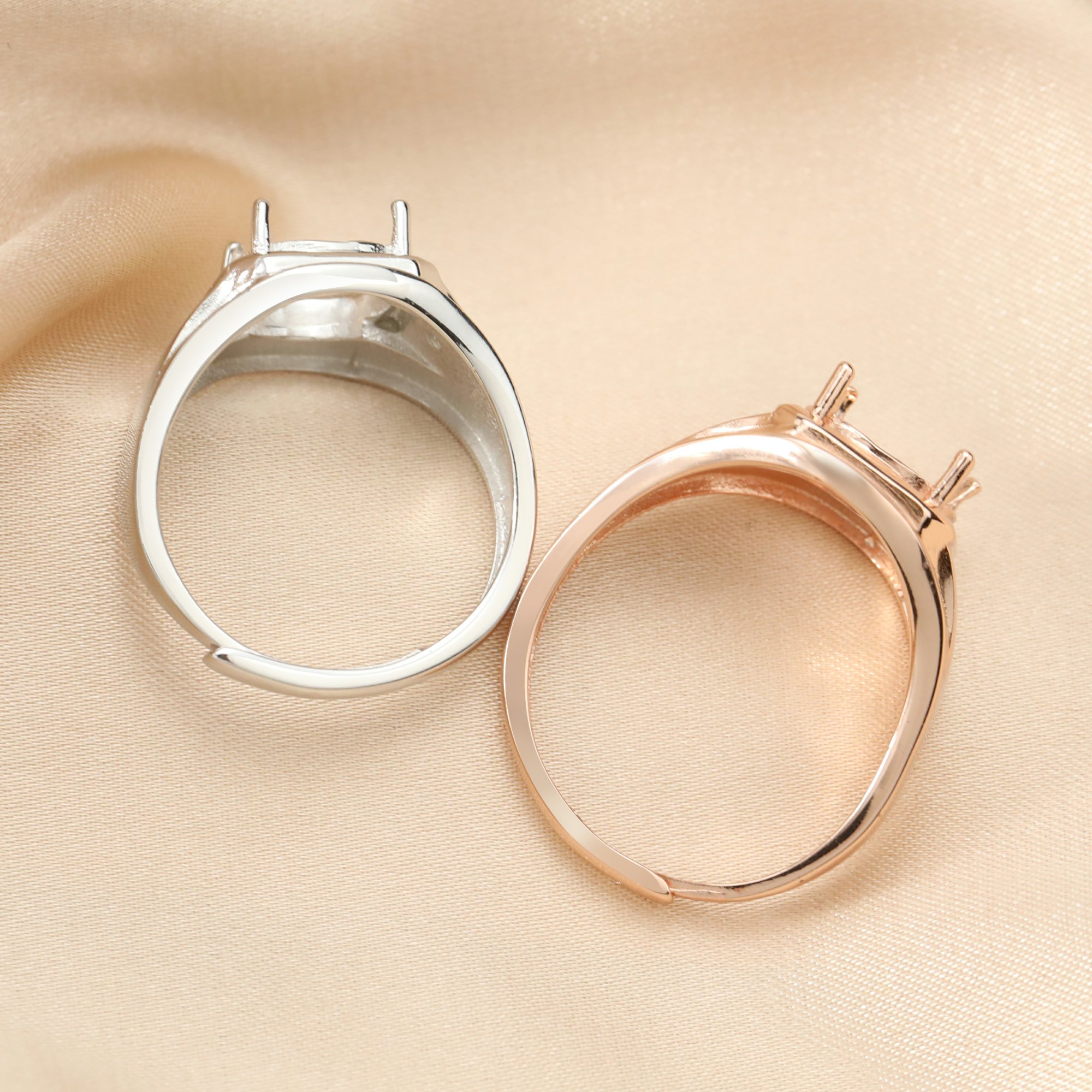10MM Round Prong Ring Blank Settings Men's Bezel Solid 925 Sterling Silver Rose Gold Plated Adjustable Ring Band for Gemstone 1294315 - Click Image to Close