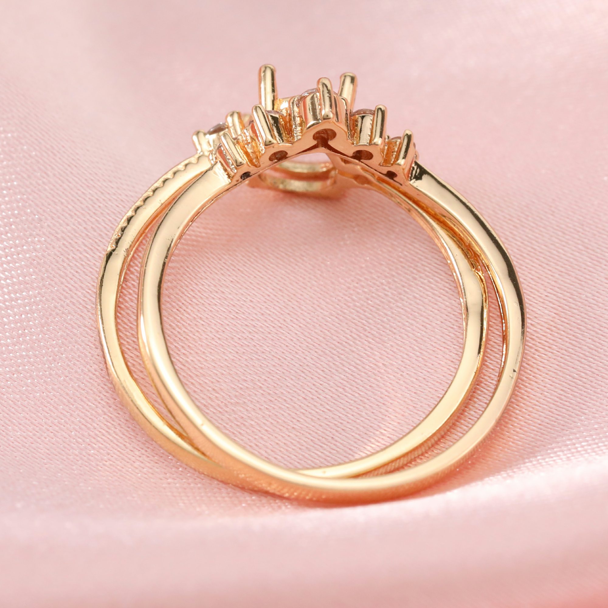 6x8MM Pear Prong Ring Setttings Stackable Solid 14K 18K Gold DIY Ring Stacker Blank Wedding Band with Moissanite 129317-1