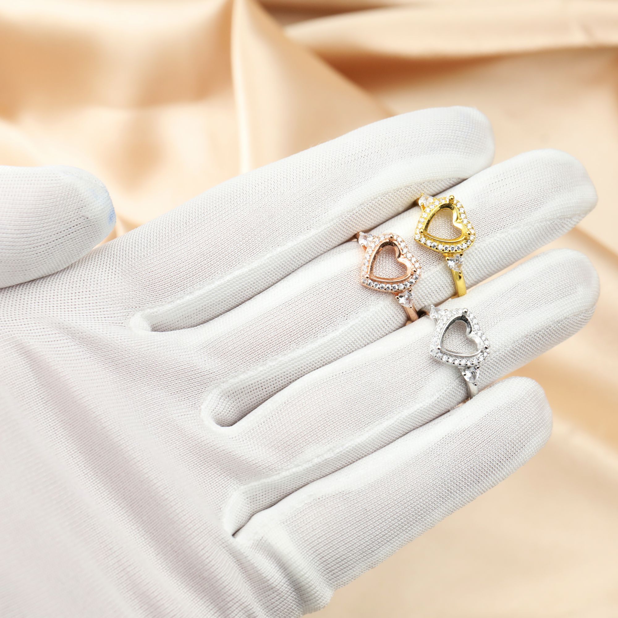 8MM Halo Heart Prong Ring Settings with Heart Side Stone Solid 925 Sterling Silver Rose Gold Plated Ring Bezel for Faceted Stone 1294321 - Click Image to Close