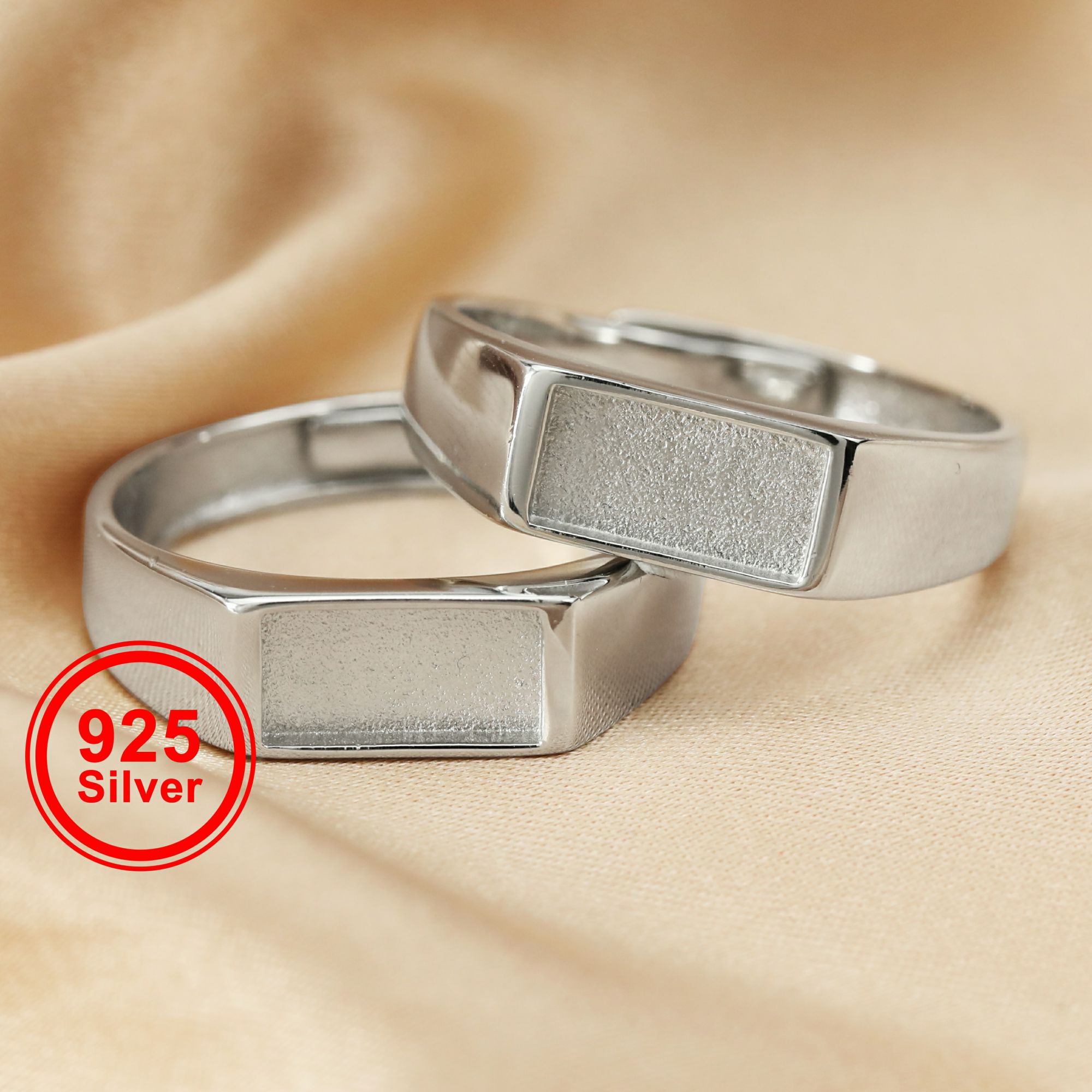 5x10MM Rectangle Solid Back Keepsake Breast Milk Ring Settings Solid 925 Sterling Silver Ring Bezel 1294324