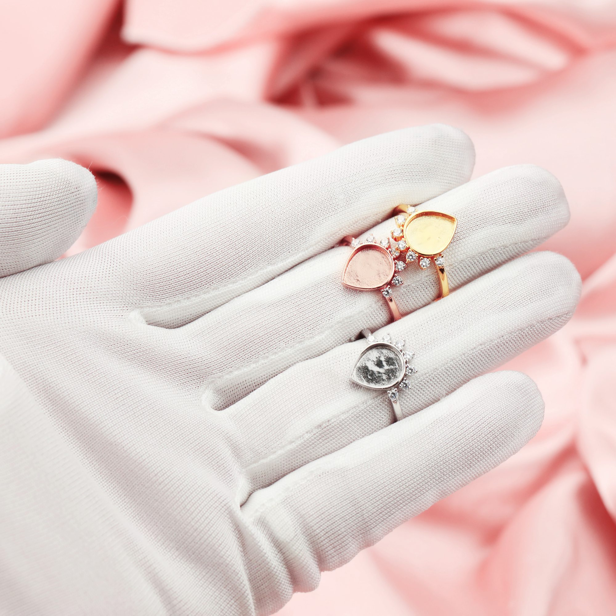 Keepsake Breast Milk 8x10MM Pear Ring Settings Resin Solid 14K Gold Moissanite Accents DIY Ring Blank Band for Gemstone 1294327-1