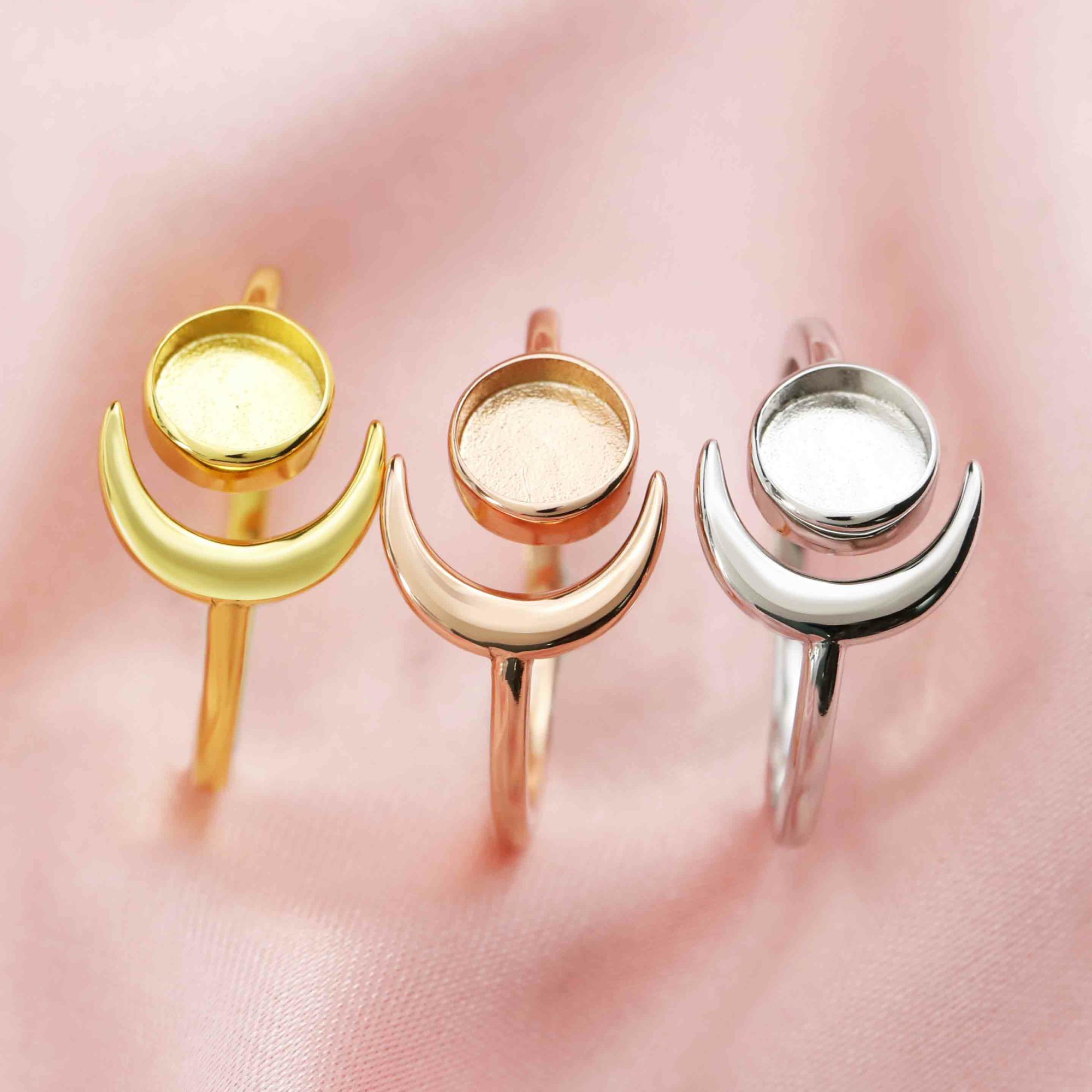 Keepsake Breast Milk 6MM Round Ring Settings Full Moon Resin Solid 14K/18K Gold DIY Ring Blank Band for Gemstone 1294328-1 - Click Image to Close