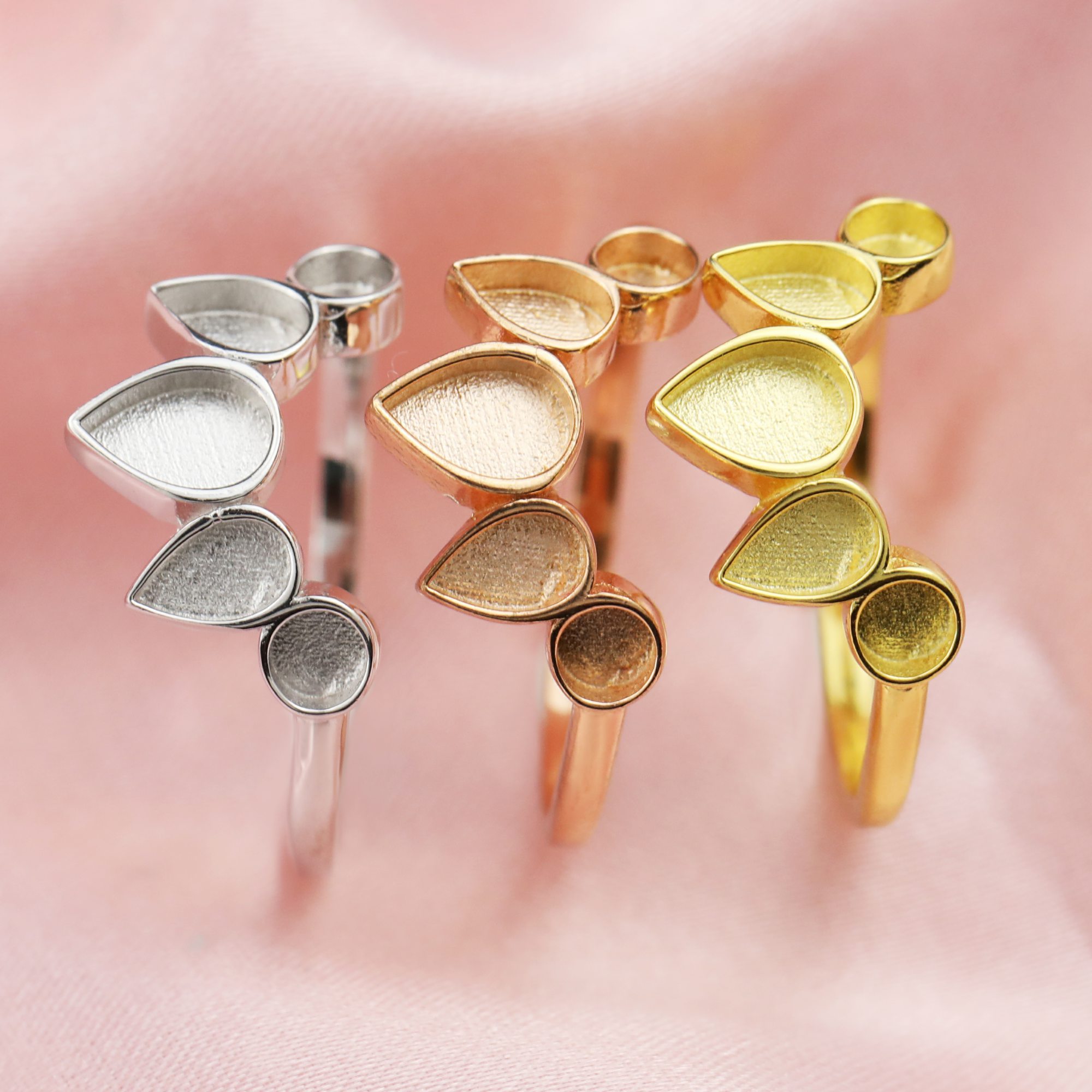 4x6MM Keepsake Breast Milk Resin Pear Ring Settings Solid Back 14K Gold Stackable Ring Bezel Supplies 1294330-1