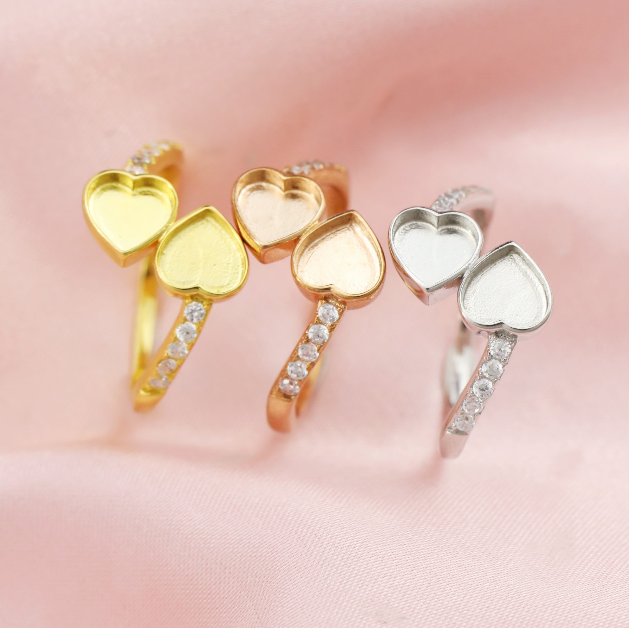 Keepsake Breast Milk 6MM Heart Ring Settings Resin Solid 14K Gold Moissanite Accents DIY Ring Blank Band for Gemstone 1294331-1 - Click Image to Close