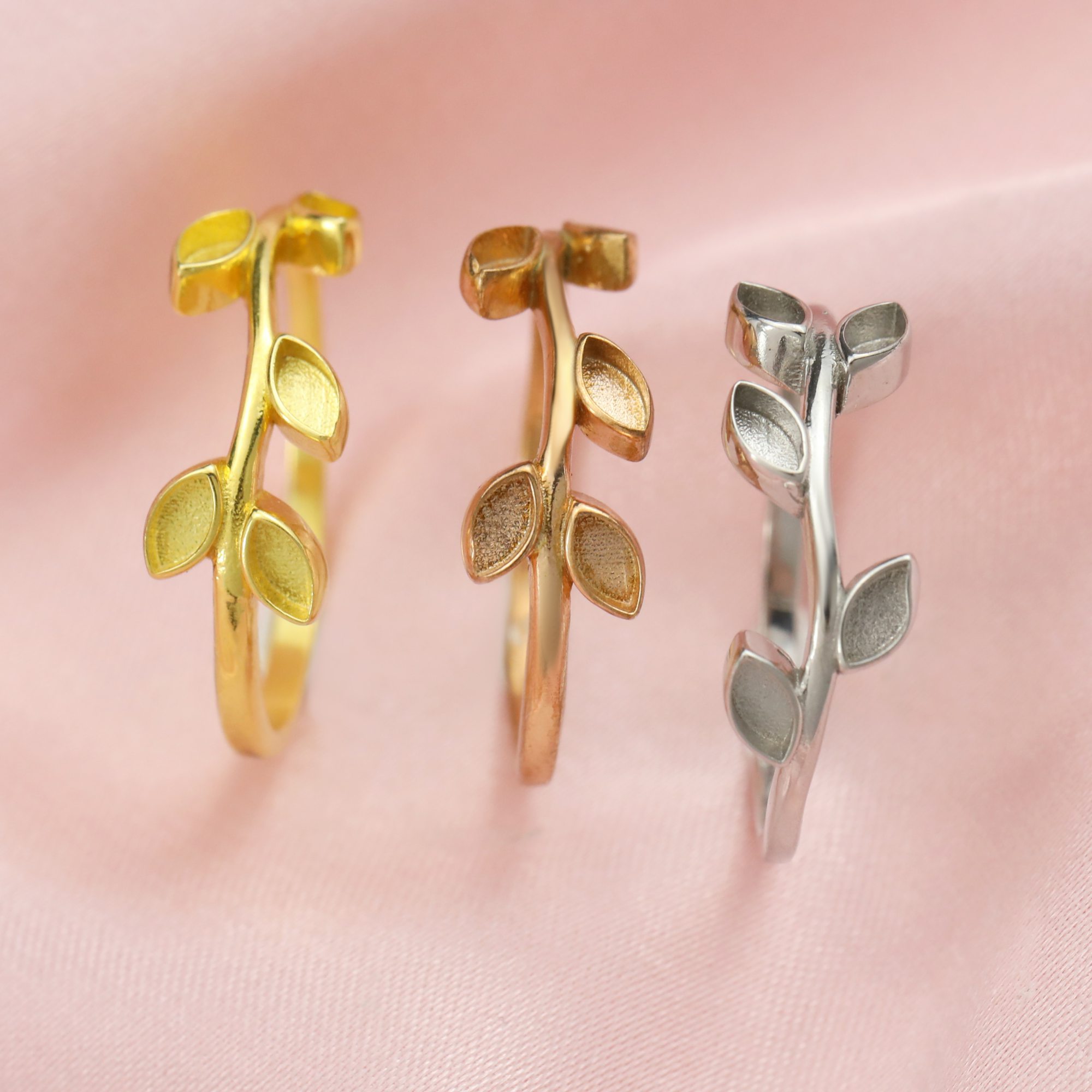 Keepsake Breast Milk 2x4MM Marquise Ring Settings Tree Branch Leaf Resin Solid 14K Gold DIY Ring Blank Band for Gemstone 1294332-1 - Click Image to Close