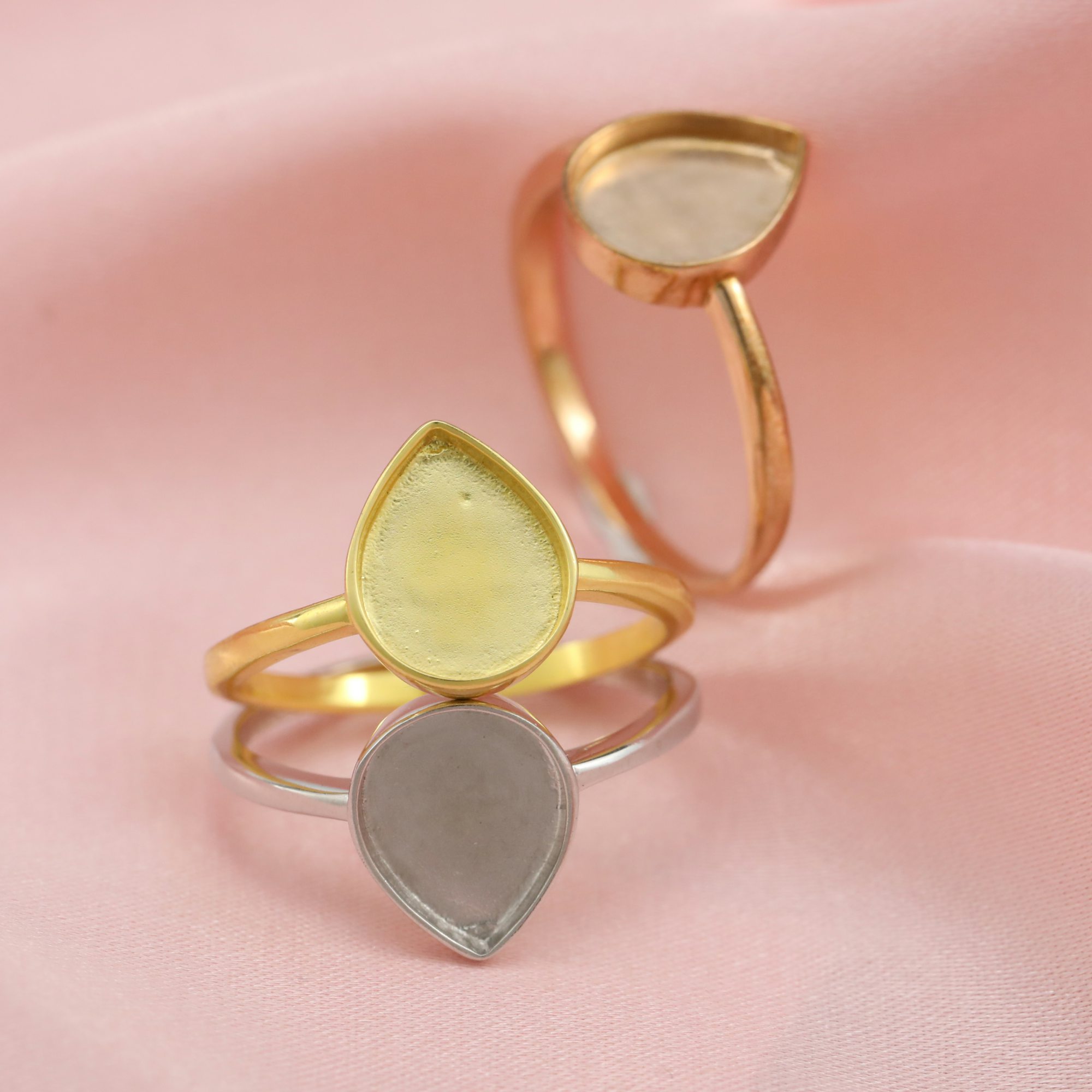 Keepsake Breast Milk Pear Ring Settings Resin Solid 14K Gold DIY Ring Blank Band for Gemstone 1294333-1