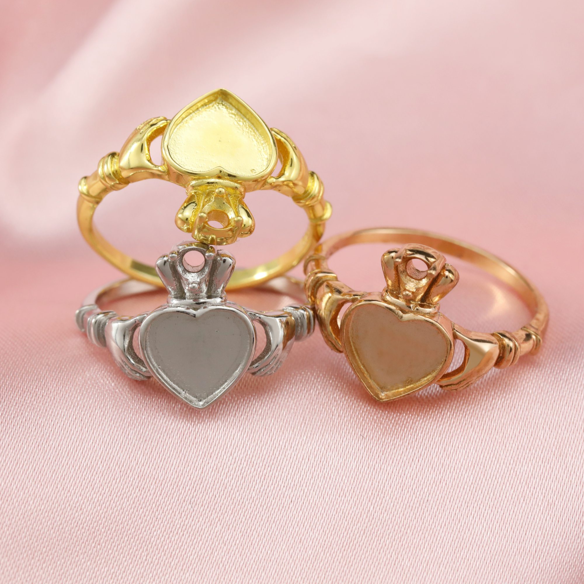 6MM Heart Keepsake Breast Milk Resin Claddagh Hands Ring Bezel Settings Birthstone Solid 14K Gold Ring 1294334-1 - Click Image to Close