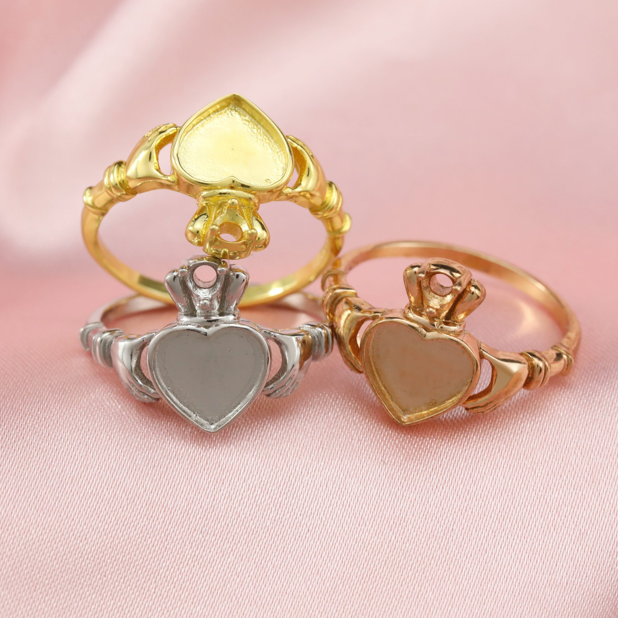 6MM Heart Keepsake Breast Milk Resin Claddagh Hands Ring Bezel Settings Birthstone Solid 14K Gold Ring 1294334-1