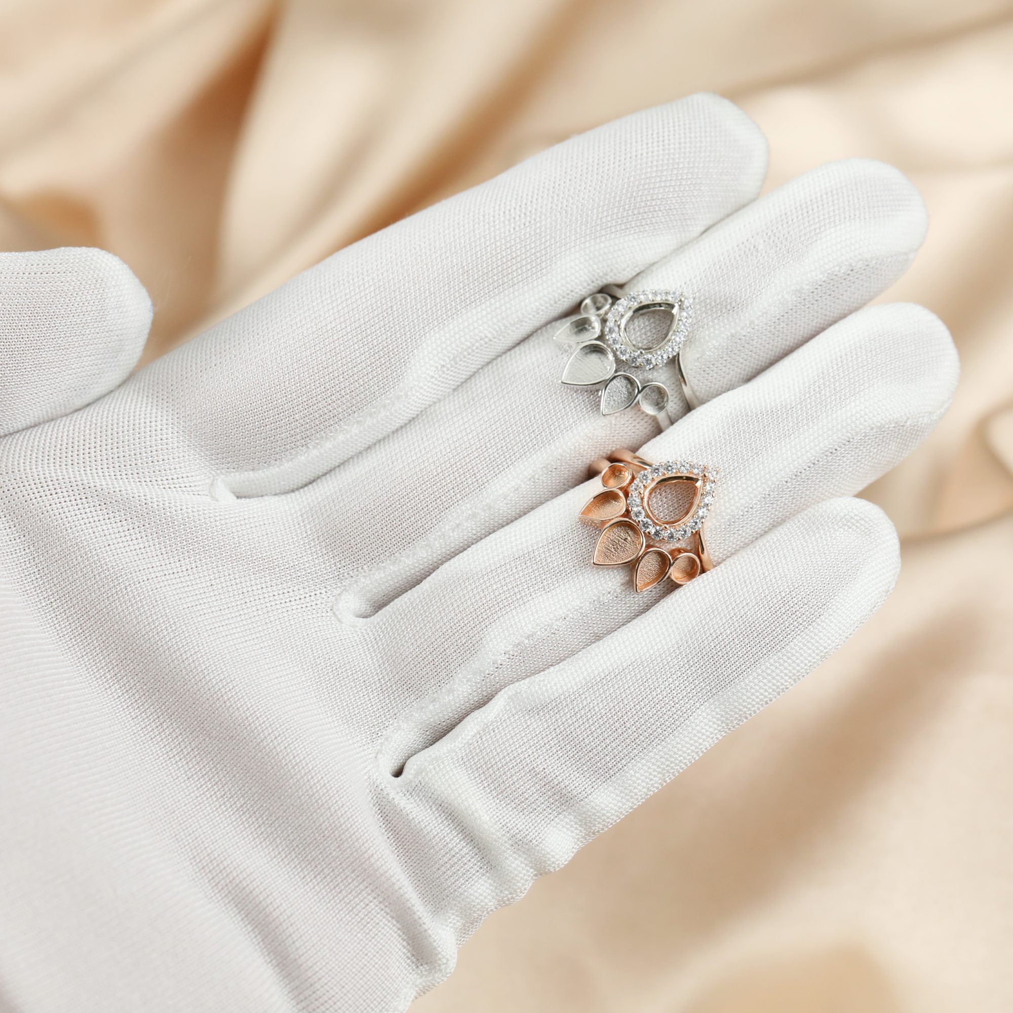 Keepsake Breast Milk Resin Pear Ring Settings Stackable 6x8MM Main Stone Solid 925 Sterling Silver Rose Gold Plated DIY Ring Bezel 1294336 - Click Image to Close