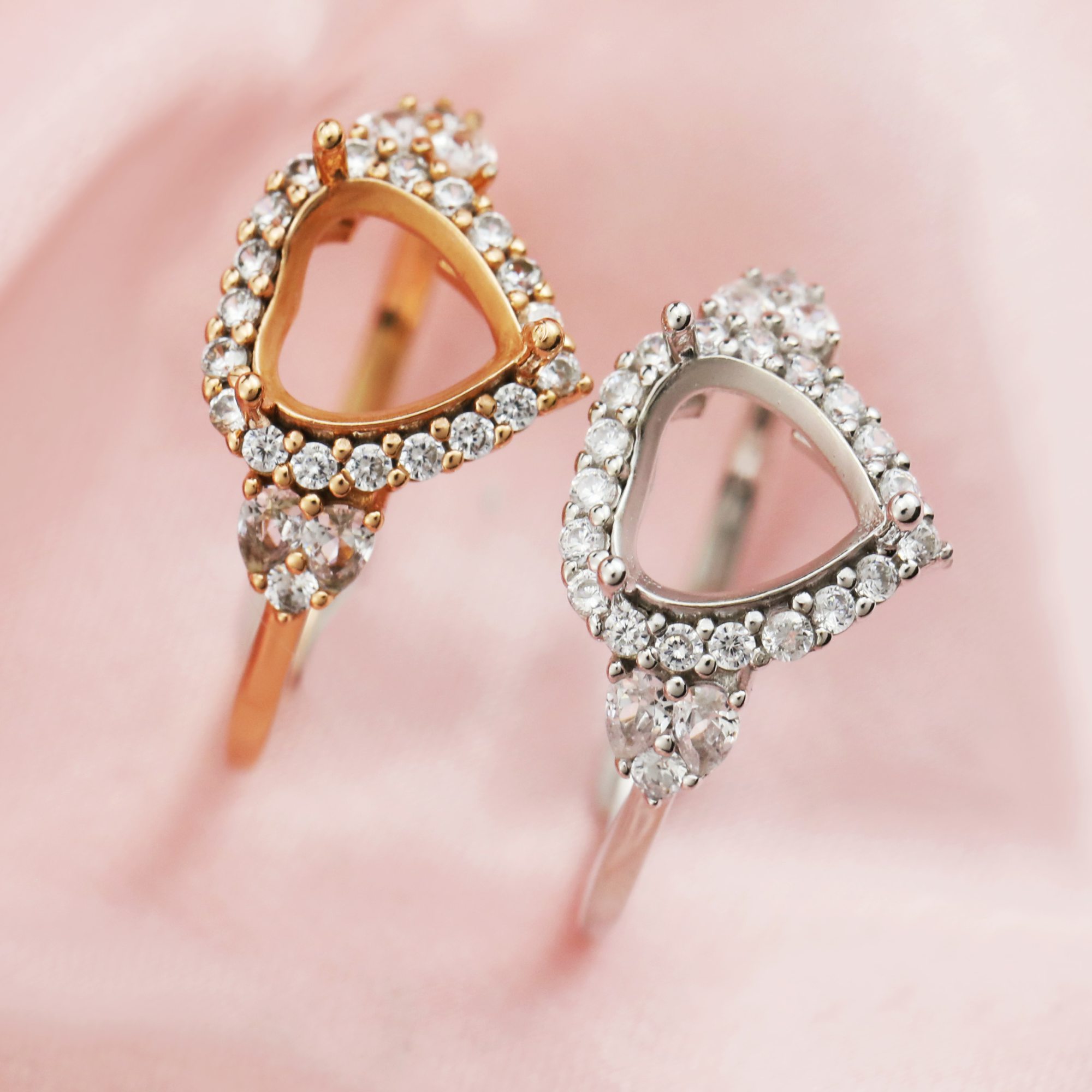 Halo Heart Prong Ring Settings Solid 14K/18K Gold Ring with Moissanite Accents DIY Gemstone Ring Bezel 1294348