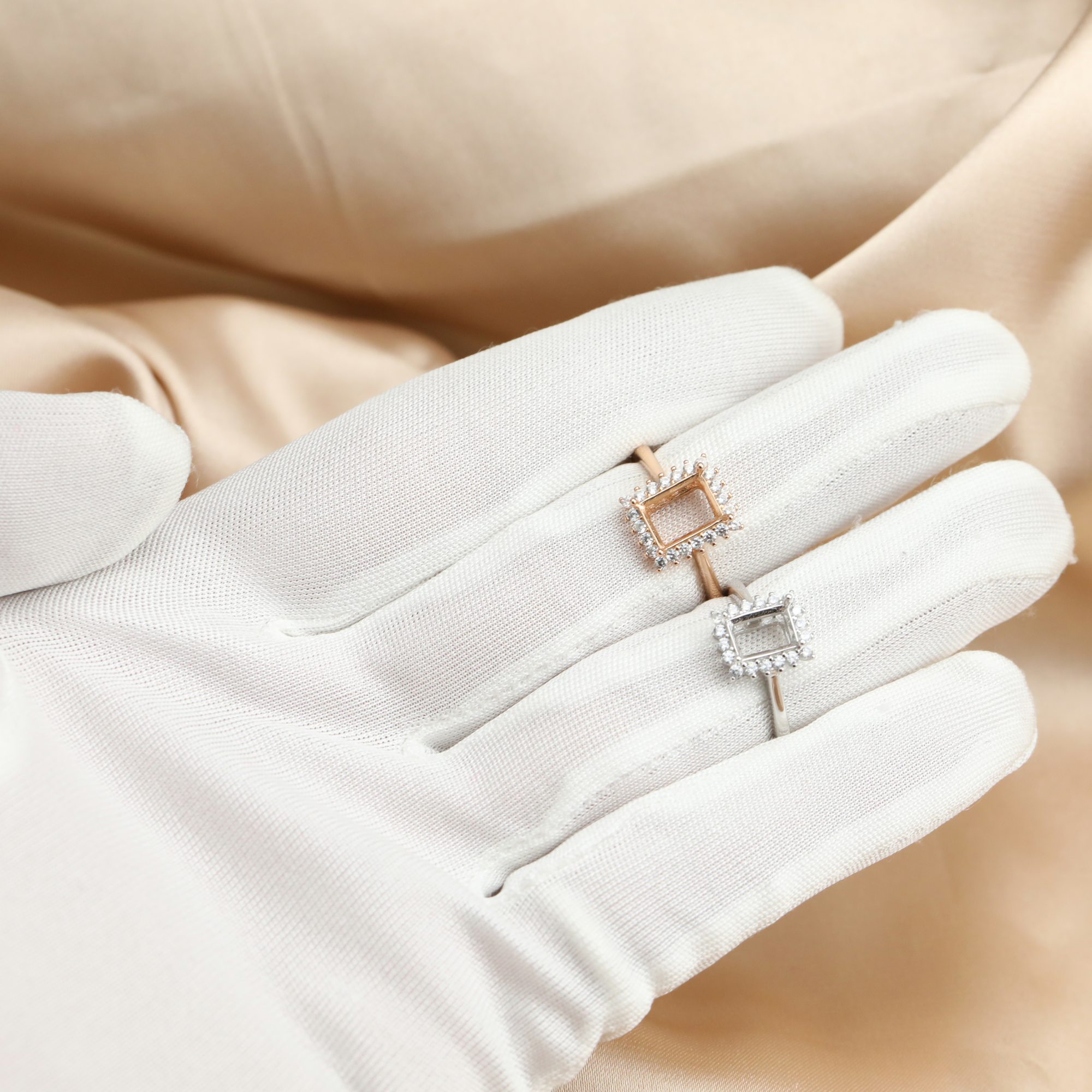 Rectangle Halo Prong Ring Settings Keepsake Resin Rose Gold Plated Solid 925 Sterling Silver DIY Ring Bezel Supplies 1294354 - Click Image to Close