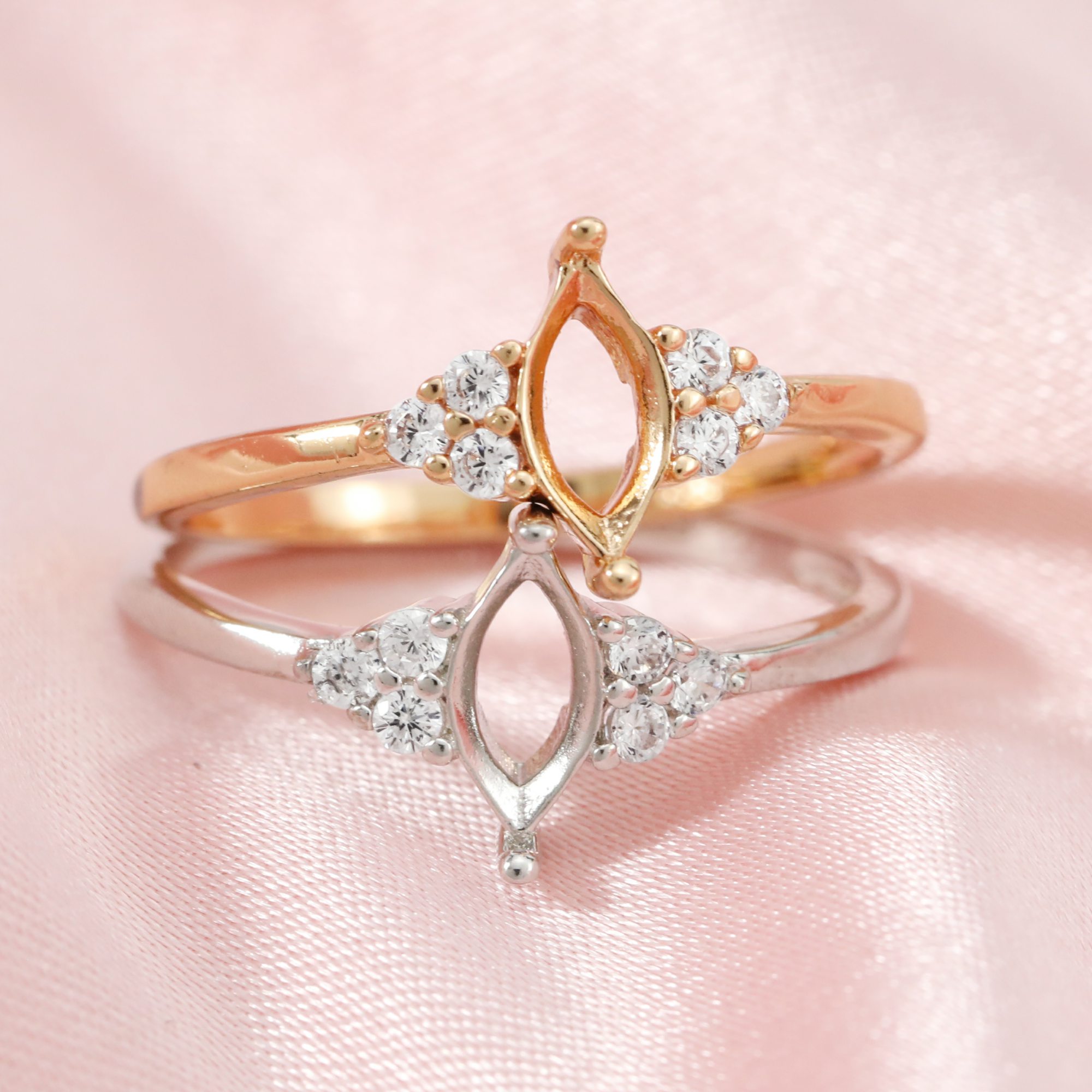 Marquise Prong Ring Setttings Art Deco Memory Jewelry Solid 14K 18K Gold DIY Ring Blank Wedding Band with Moissanite 1294356-1