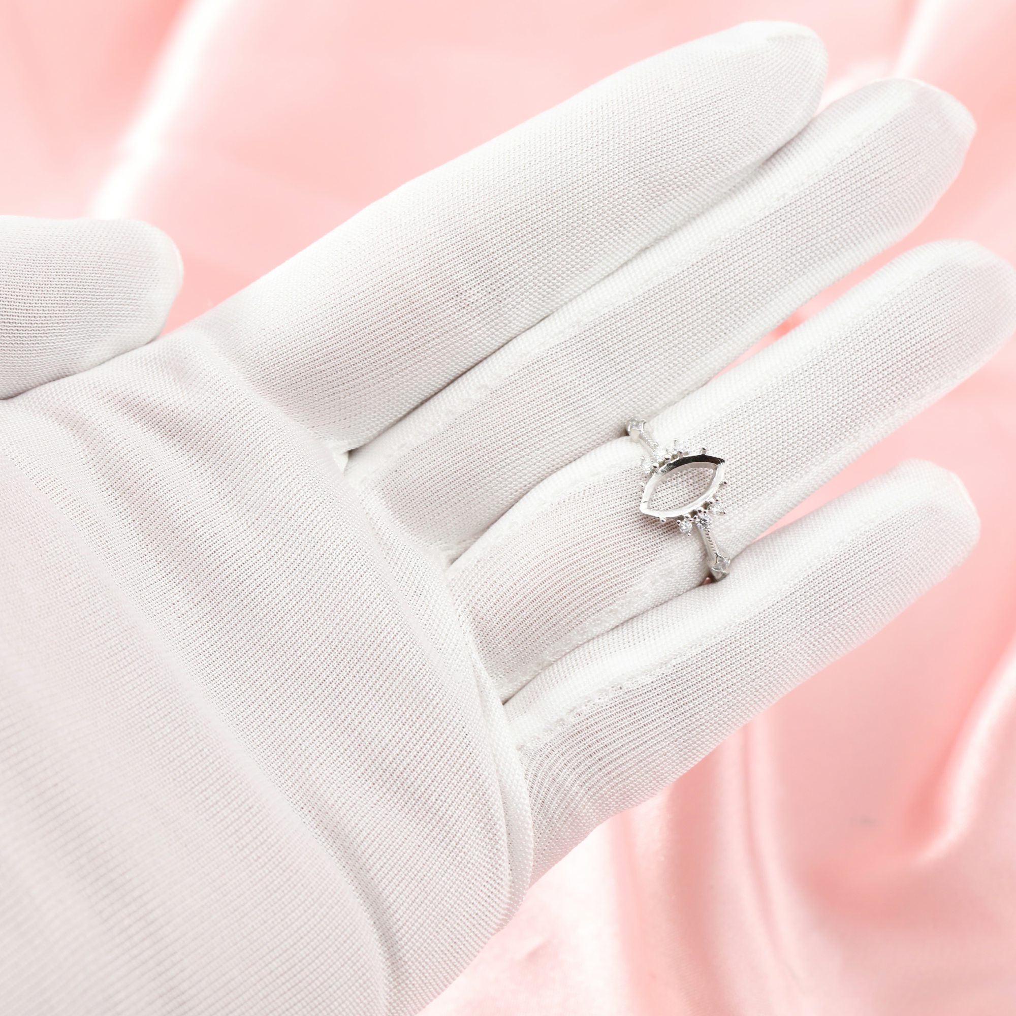 Marquise Prong Ring Setttings Art Deco Memory Jewelry Solid 14K 18K Gold DIY Ring Blank Wedding Band with Moissanite 1294359-1