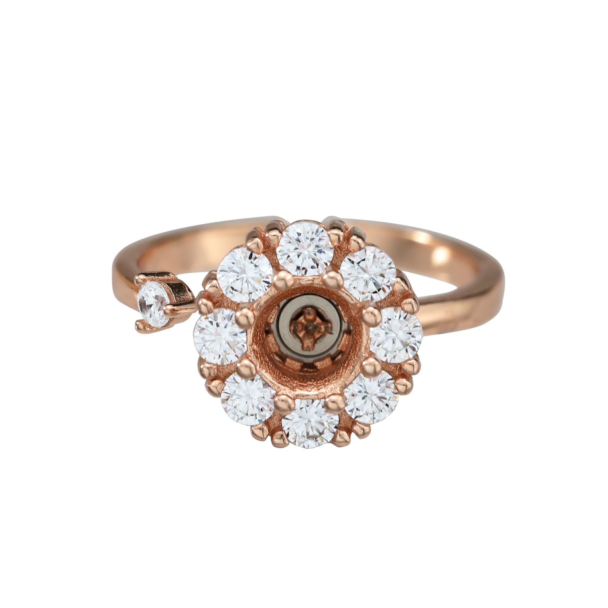 Halo Round Prong Ring Settings Rotating Keepsake Resin Rose Gold Plated Solid 925 Sterling Silver DIY Adjustable Ring Bezel Supplies 1294360 - Click Image to Close