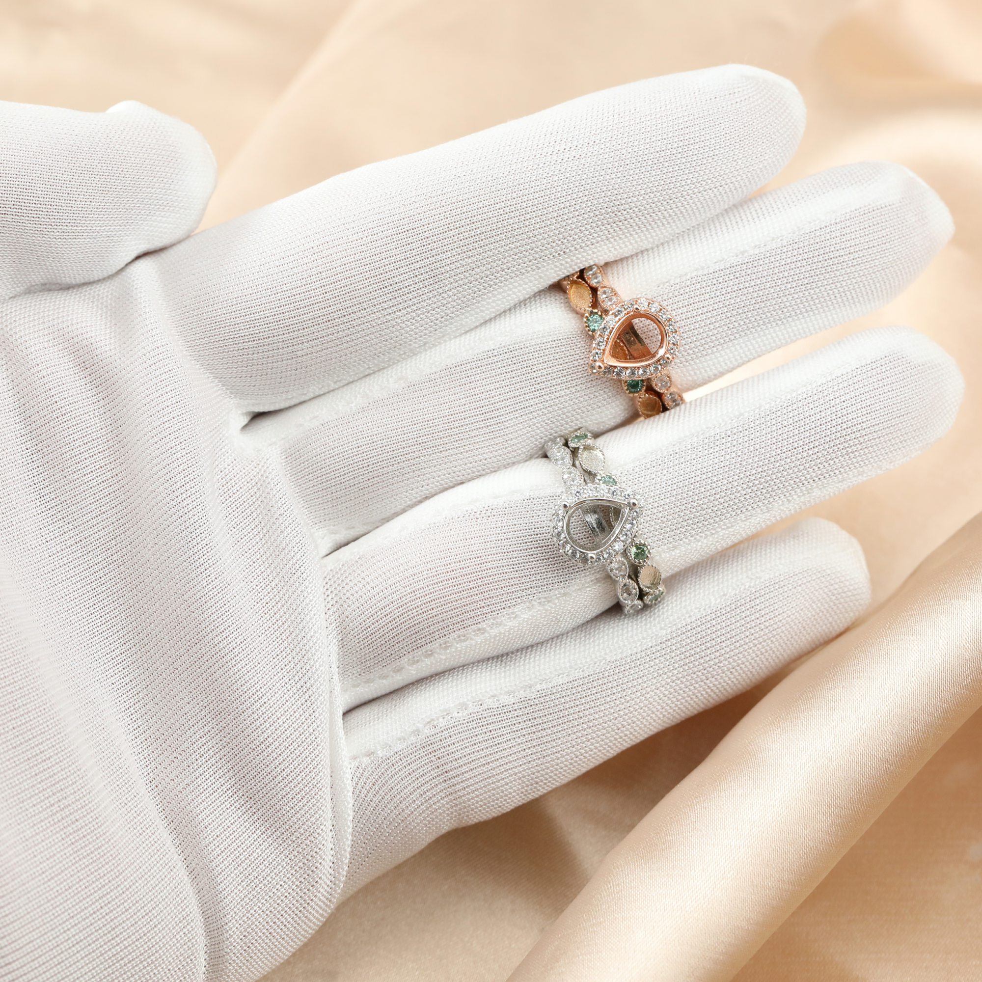 6x8MM Keepsake Breast Milk Memory Halo Pear Prong Ring Settings Art Deco Cathedral Rose Gold Plated Solid 925 Sterling Silver DIY Stackable Ring Bezel 1294363 - Click Image to Close