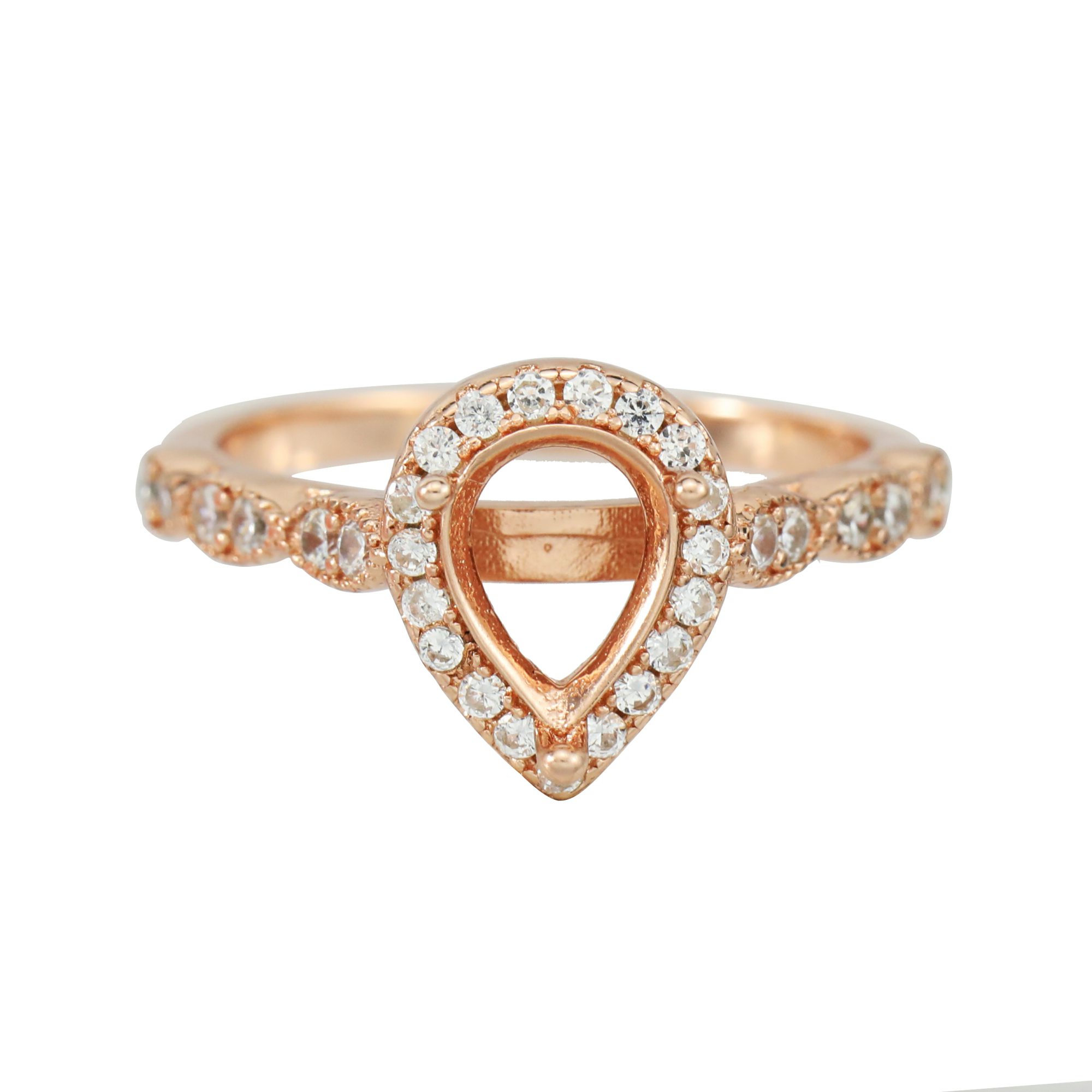 6x8MM Keepsake Breast Milk Memory Halo Pear Prong Ring Settings Art Deco Cathedral Rose Gold Plated Solid 925 Sterling Silver DIY Stackable Ring Bezel 1294363 - Click Image to Close