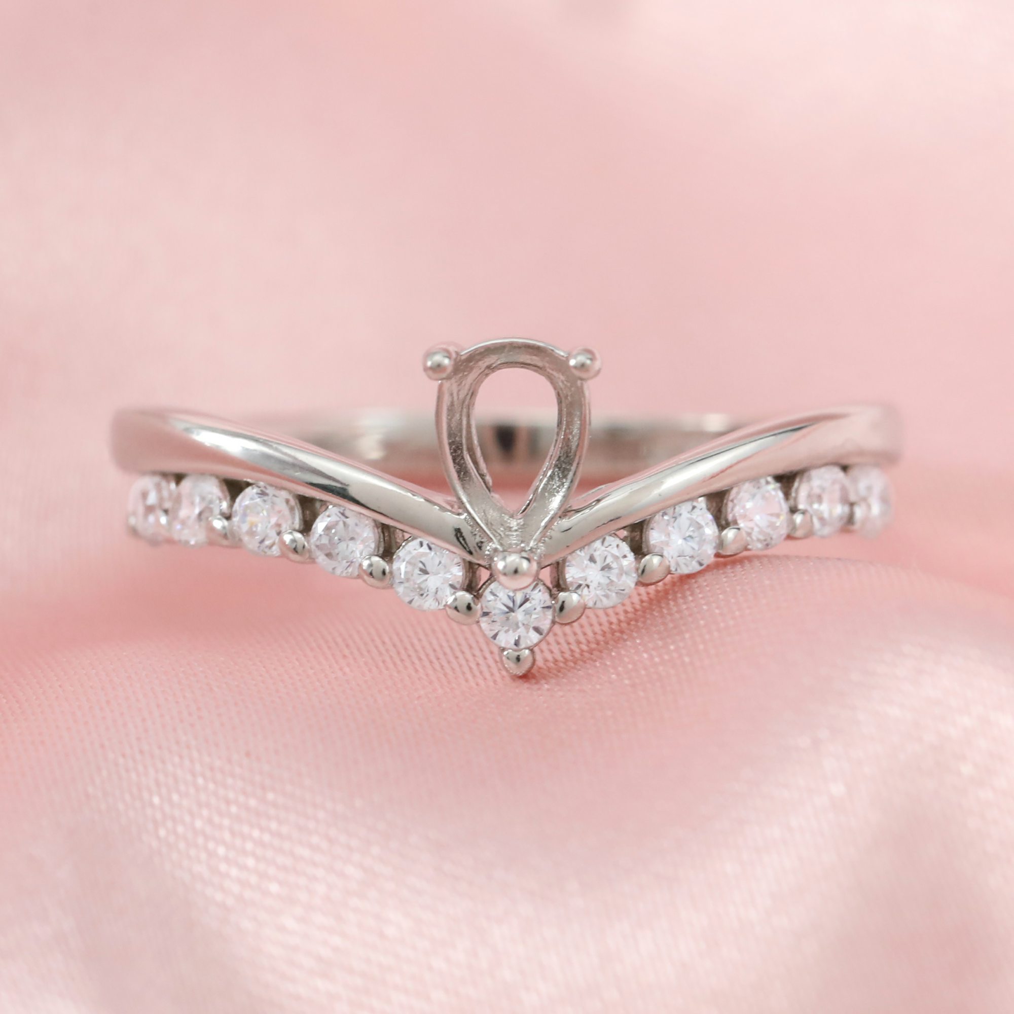 4x6MM Pear Prong Ring Setttings Crown Memory Jewelry Solid 14K 18K Gold DIY Ring Blank Wedding Band with Moissanite 1294367-1