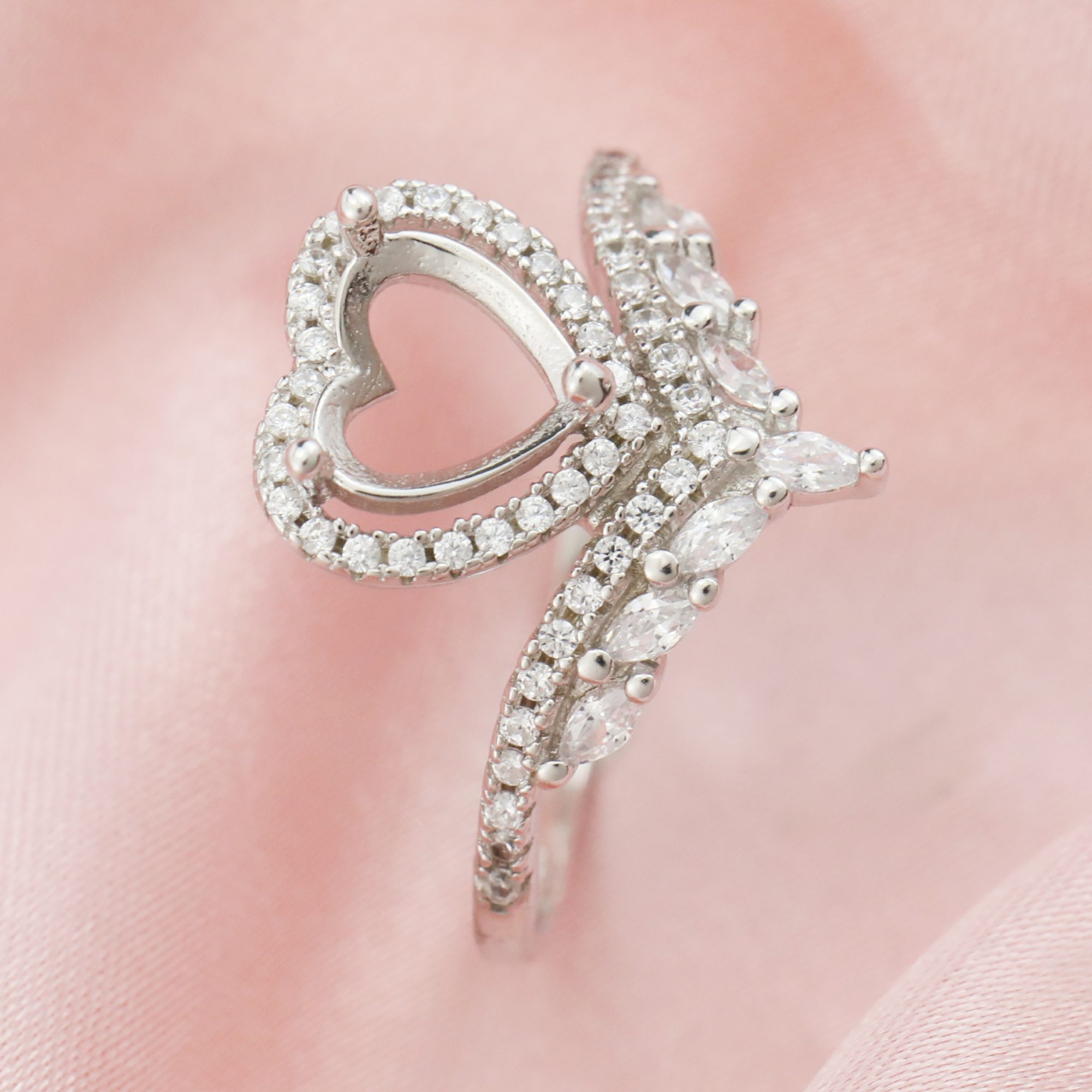 6MM Halo Heart Prong Ring Setttings Crown Love Memory Jewelry Solid 14K 18K Gold DIY Ring Blank Wedding Band with Moissanite 1294368-1