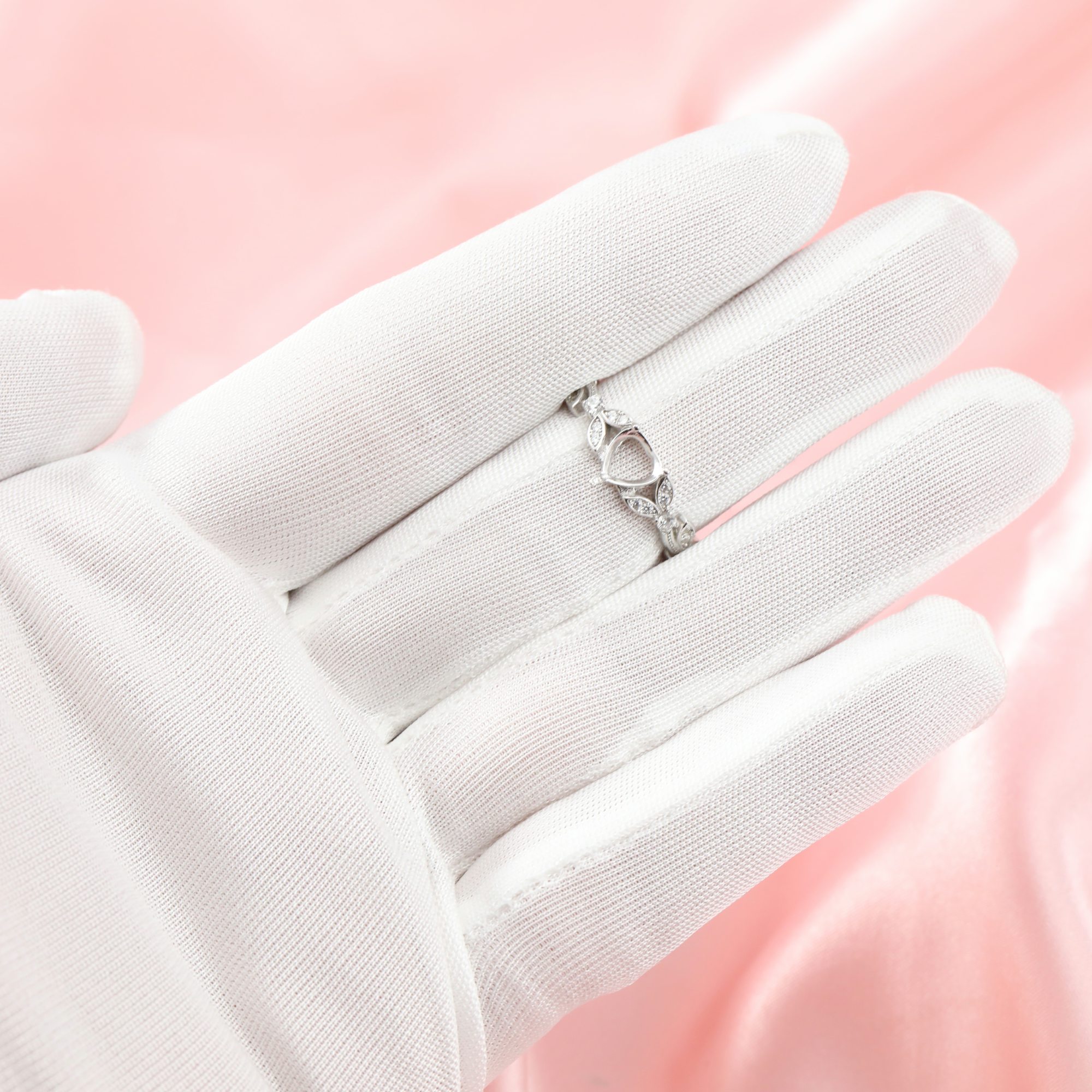 6MM Heart Prong Ring Setttings Art Deco Flower Memory Jewelry Solid 14K 18K Gold DIY Ring Blank Wedding Band with Moissanite 1294370-1