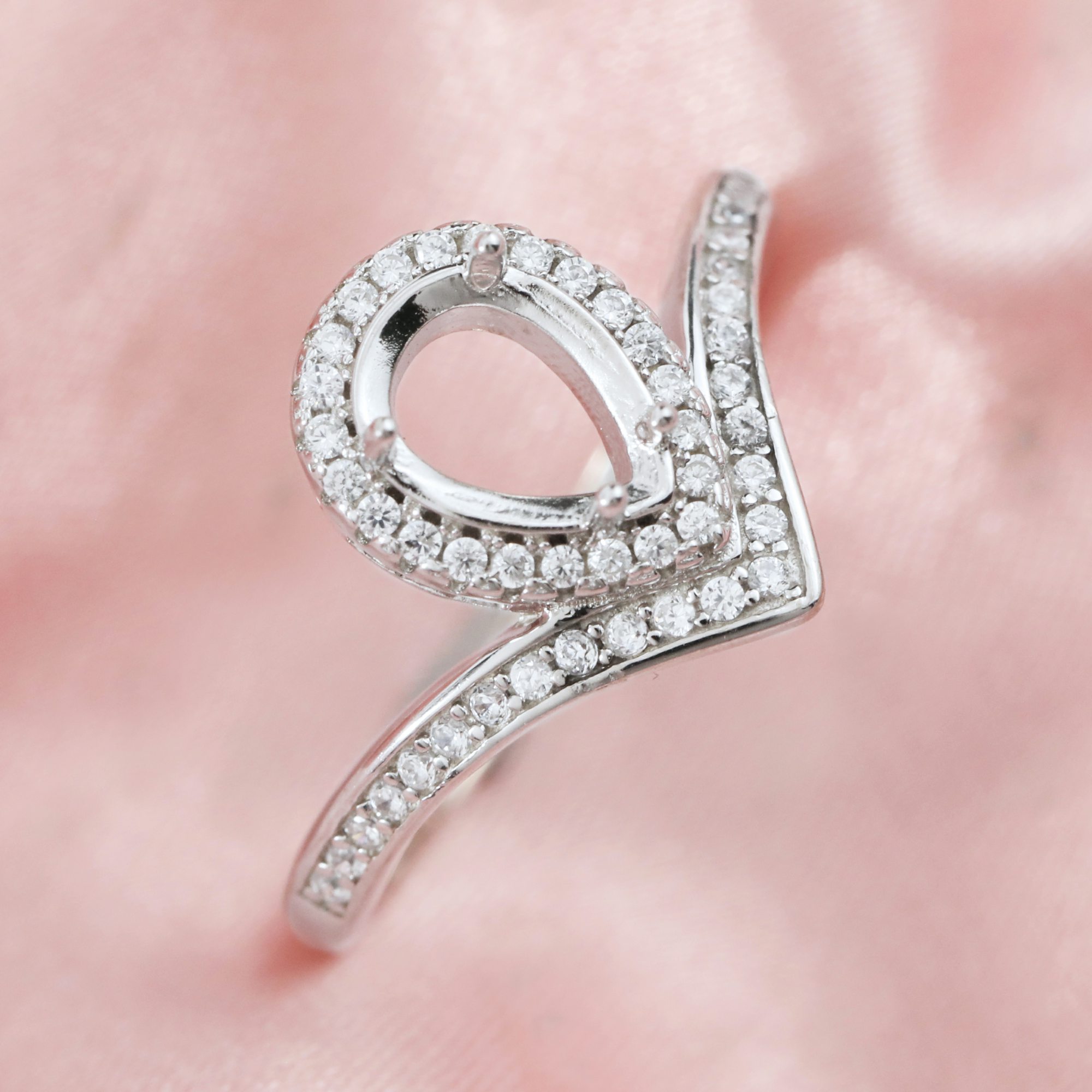 6x8MM Halo Pear Prong Ring Setttings Crown Art Deco Memory Jewelry Solid 14K 18K Gold DIY Ring Blank Wedding Band with Moissanite 1294373-1