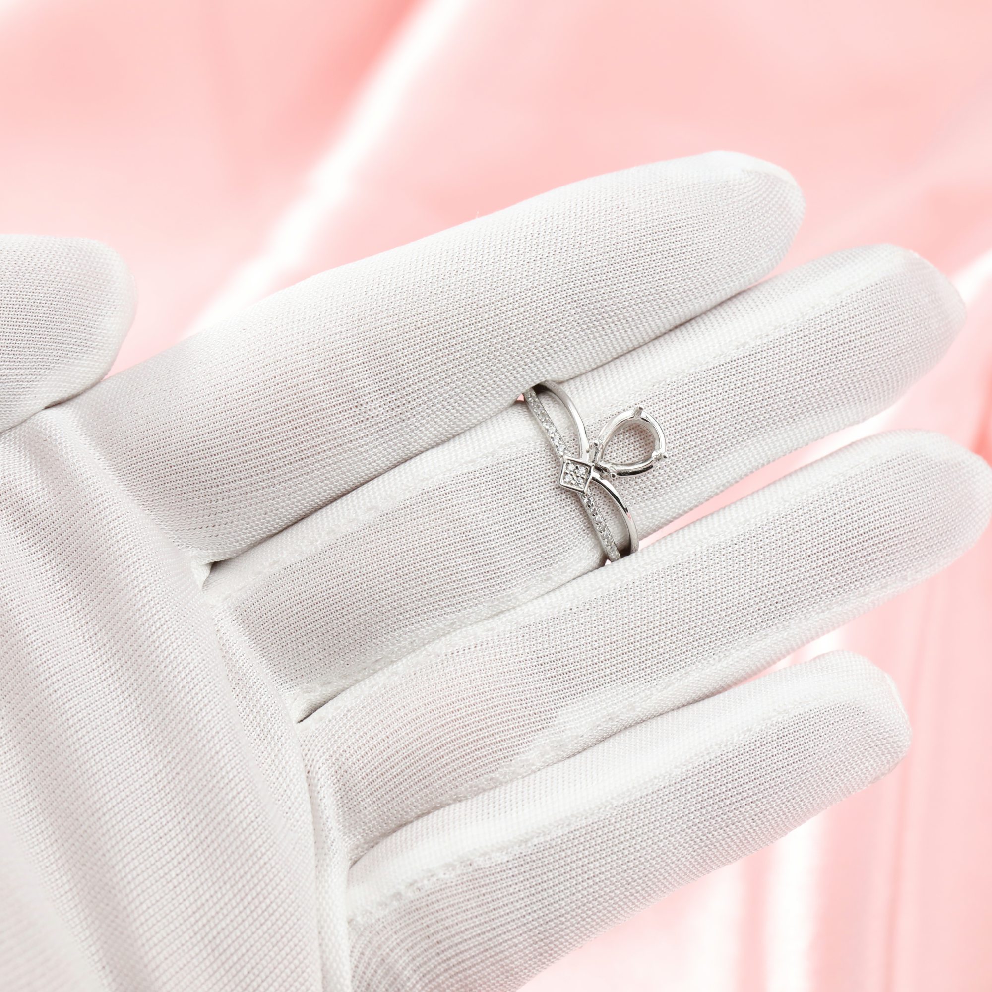 5x7MM Pear Prong Ring Setttings Crown Art Deco Memory Jewelry Solid 14K 18K Gold DIY Ring Blank Wedding Band with Moissanite 1294374-1