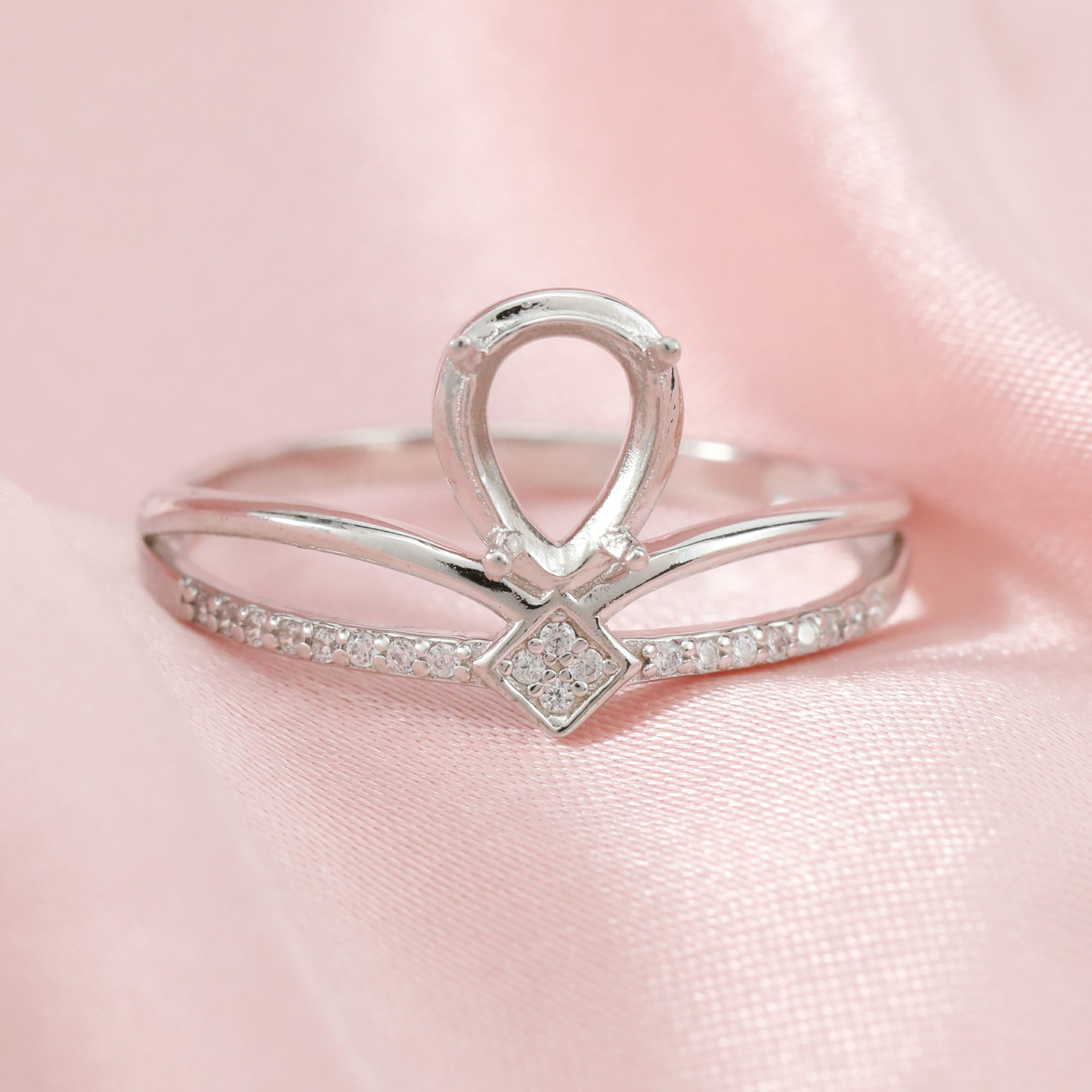 5x7MM Pear Prong Ring Setttings Crown Art Deco Memory Jewelry Solid 14K 18K Gold DIY Ring Blank Wedding Band with Moissanite 1294374-1