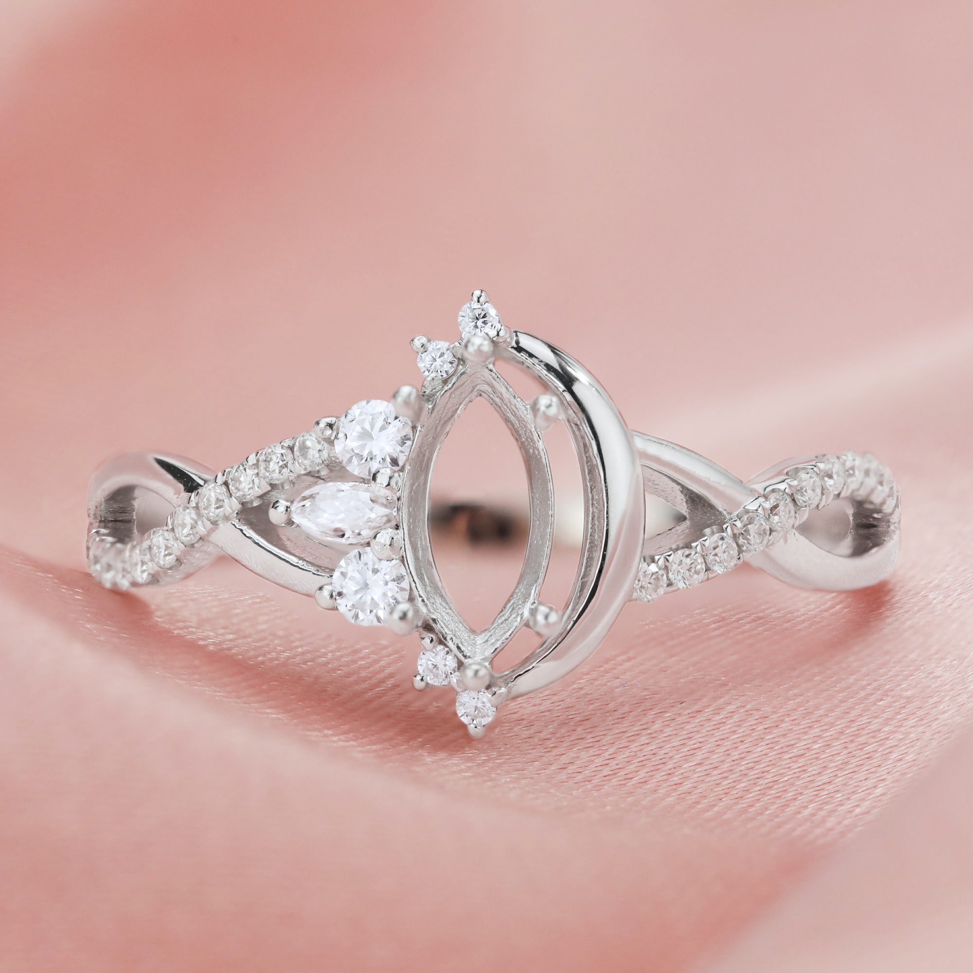 4x8MM Marquise Prong Ring Setttings Full Moon Memory Jewelry Solid 14K 18K Gold DIY Ring Blank Wedding Band with Moissanite 1294386-1