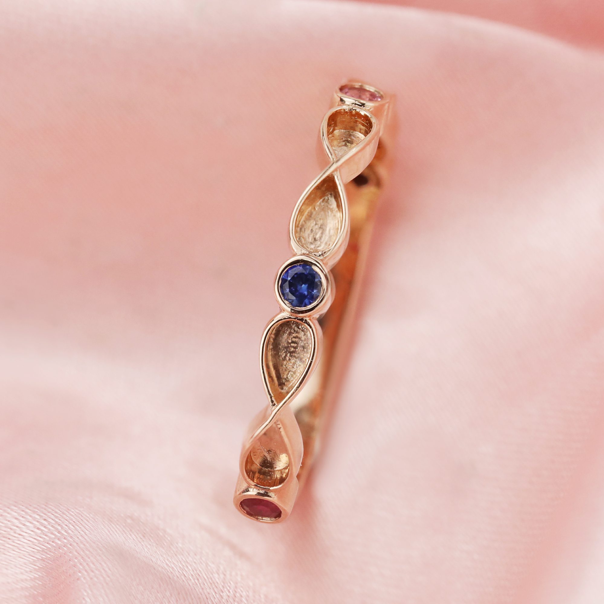 Half Band Keepsake Breast Milk Resin Ring Settings Solid 9K 14K 18K Gold 2x4MM Infinity Bezel Nature Birthstone Stackable Ring 1294388-1