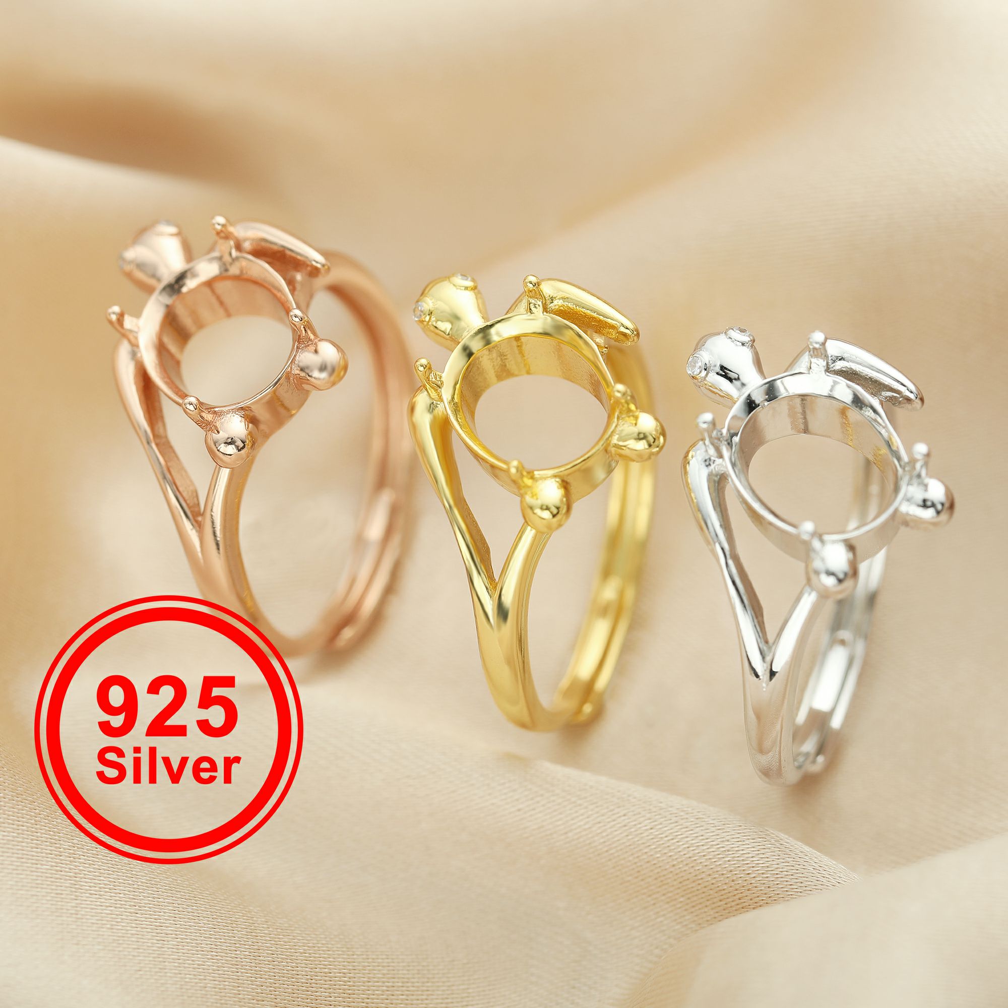 8x10MM Keepsake Breast Milk Resin Oval Prong Ring Settings Sea Turtle Solid 925 Sterling Silver DIY Ring Supplies 1294404
