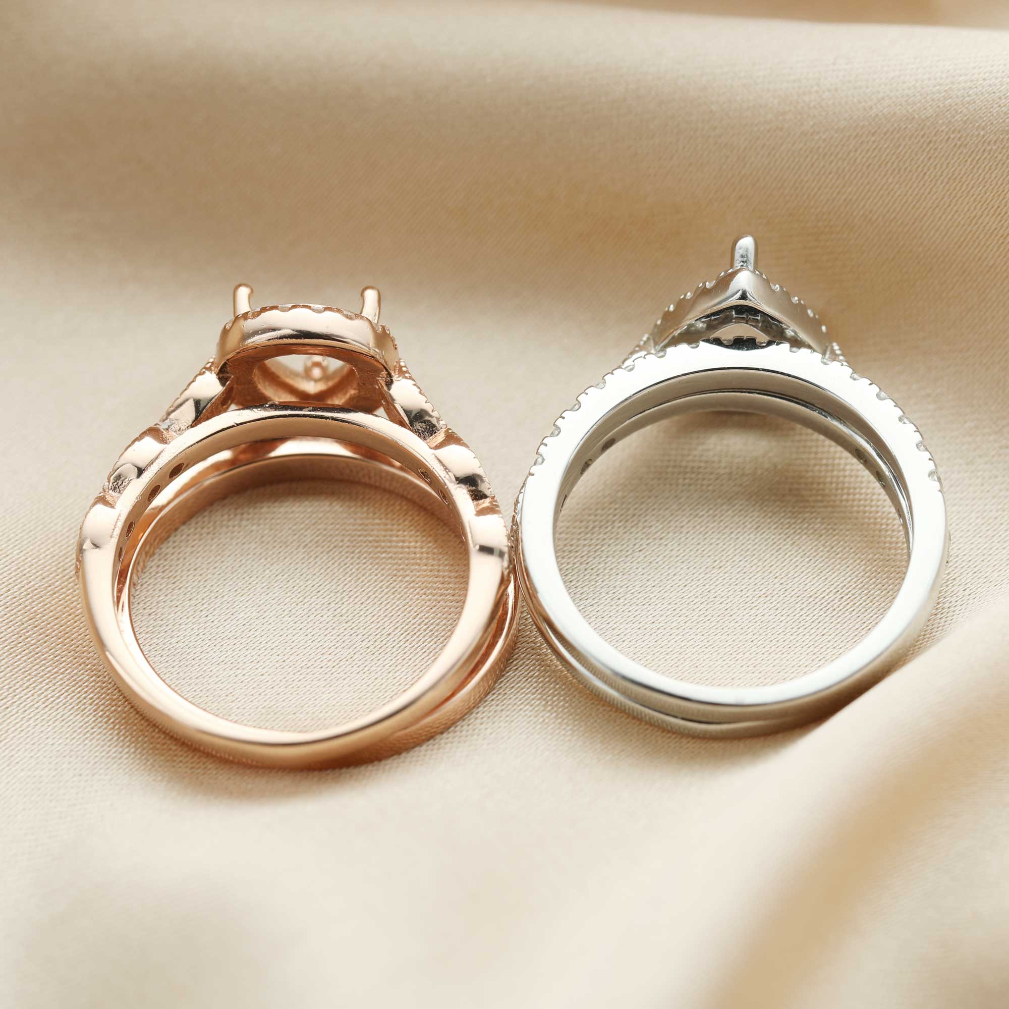 6x8MM Pear Prong Ring Settings Stackable Solid 925 Sterling Silver Rose Gold Plated Band Stacker Ring Set DIY Supplies 1294409 - Click Image to Close