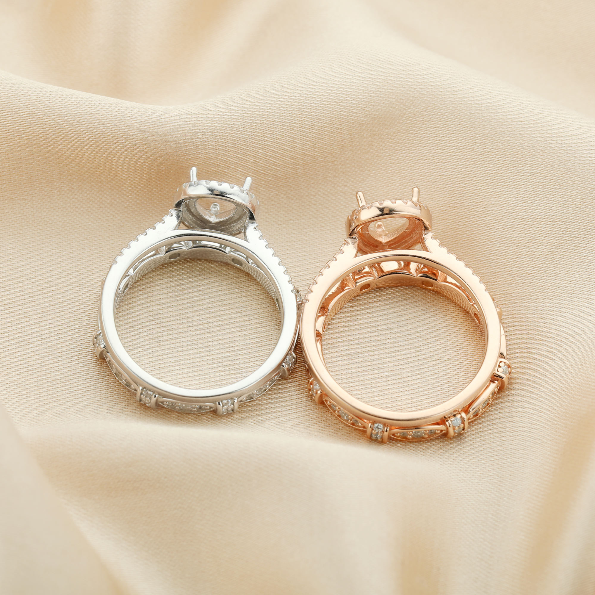 6x8MM Halo Pear Prong Rings Settings,Stackable Solid 925 Sterling SilverRing,Rose Gold Plated Art Deco Bezel Stacker Ring,DIY Set 1294430 - Click Image to Close