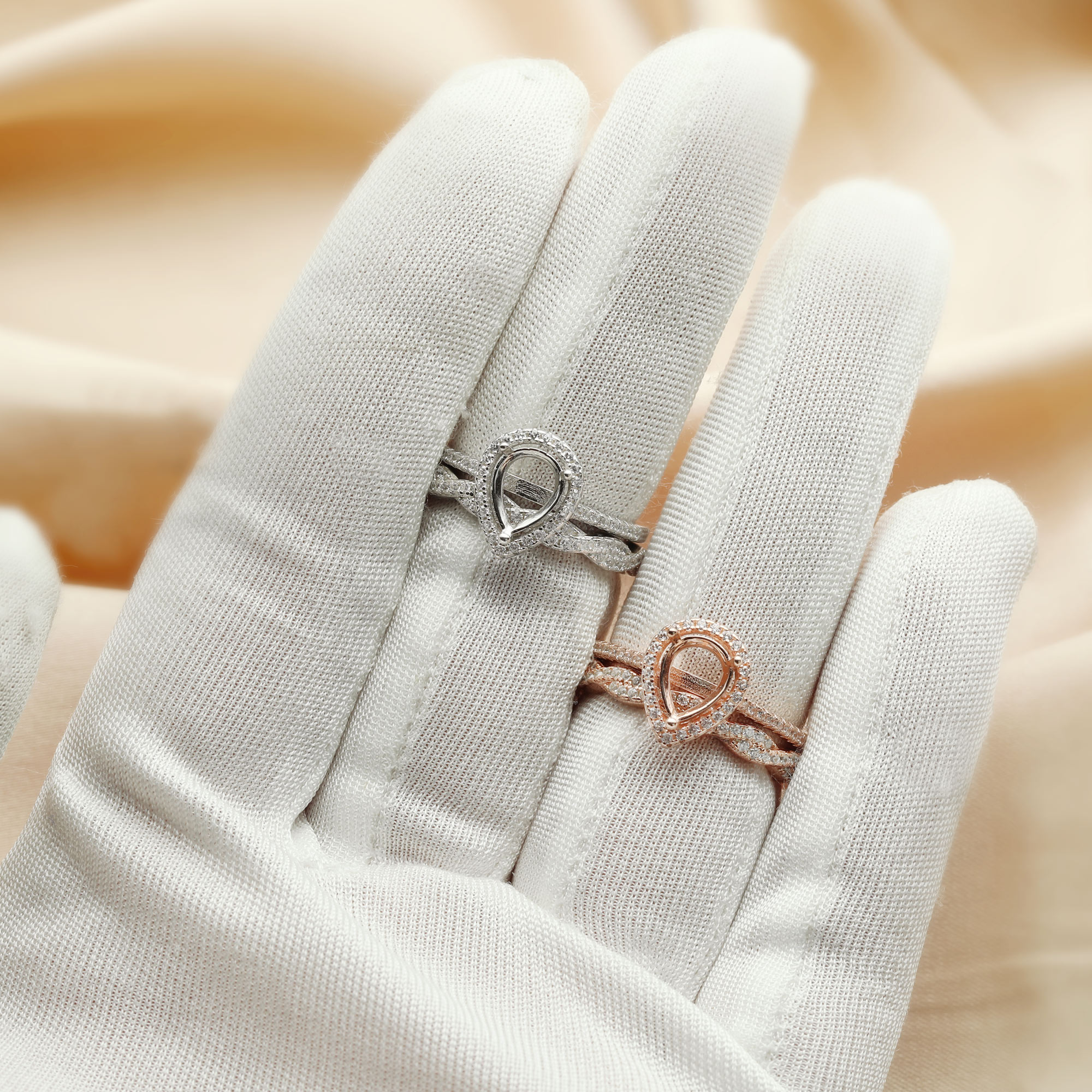 6x8MM Halo Pear Prong Ring Settings Ring,Stackable Solid 925 Sterling Silver Ring,Rose Gold Plated Art Deco Infinity Stacker Ring Band,DIY Ring Set 1294433 - Click Image to Close