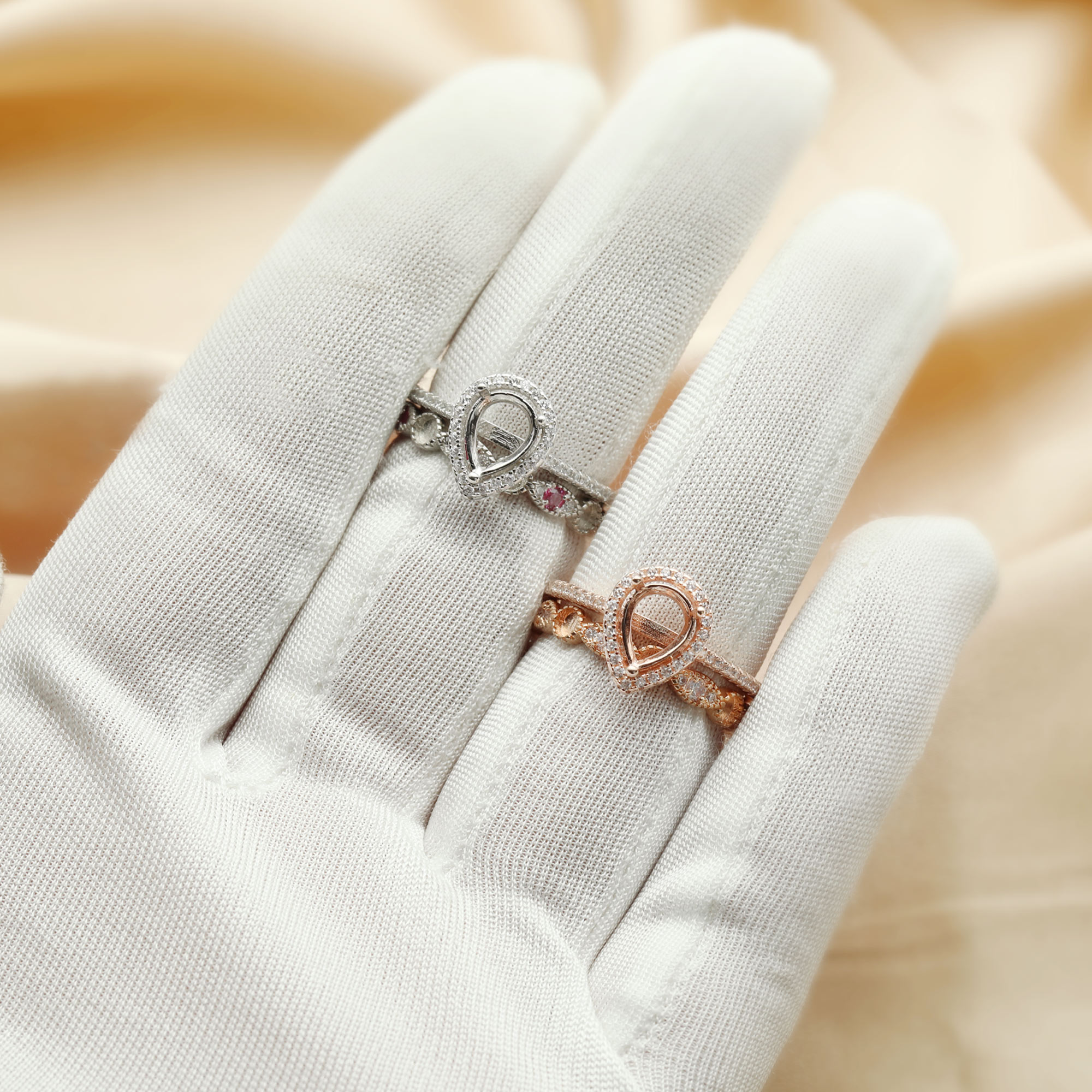 6x8MM Halo Pear Prong Ring Settings,Stackable Solid 925 Sterling Silver Ring,Rose Gold Plated Birthstone Stacker Ring Band,DIY Ring Blank Set 1294434 - Click Image to Close