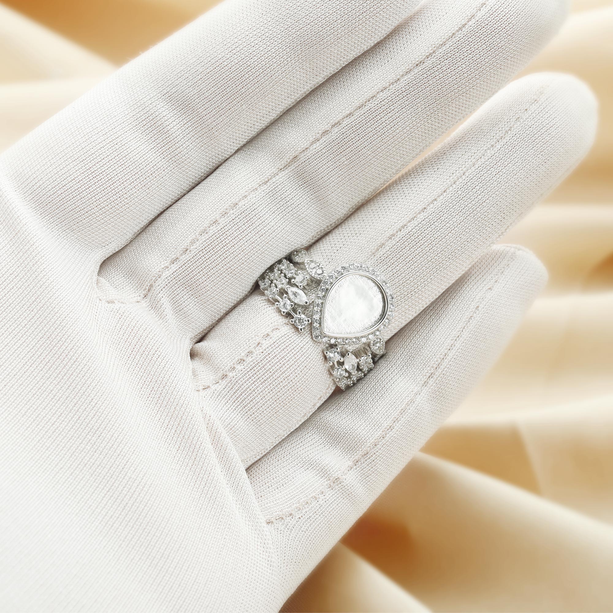 8x10MM Keepsake Breast Milk Resin Halo Pear Ring Settings,Stackable Solid 925 Sterling Silver Ring Set,Art Deco Stacker Ring Band,DIY Ring Set 1294476