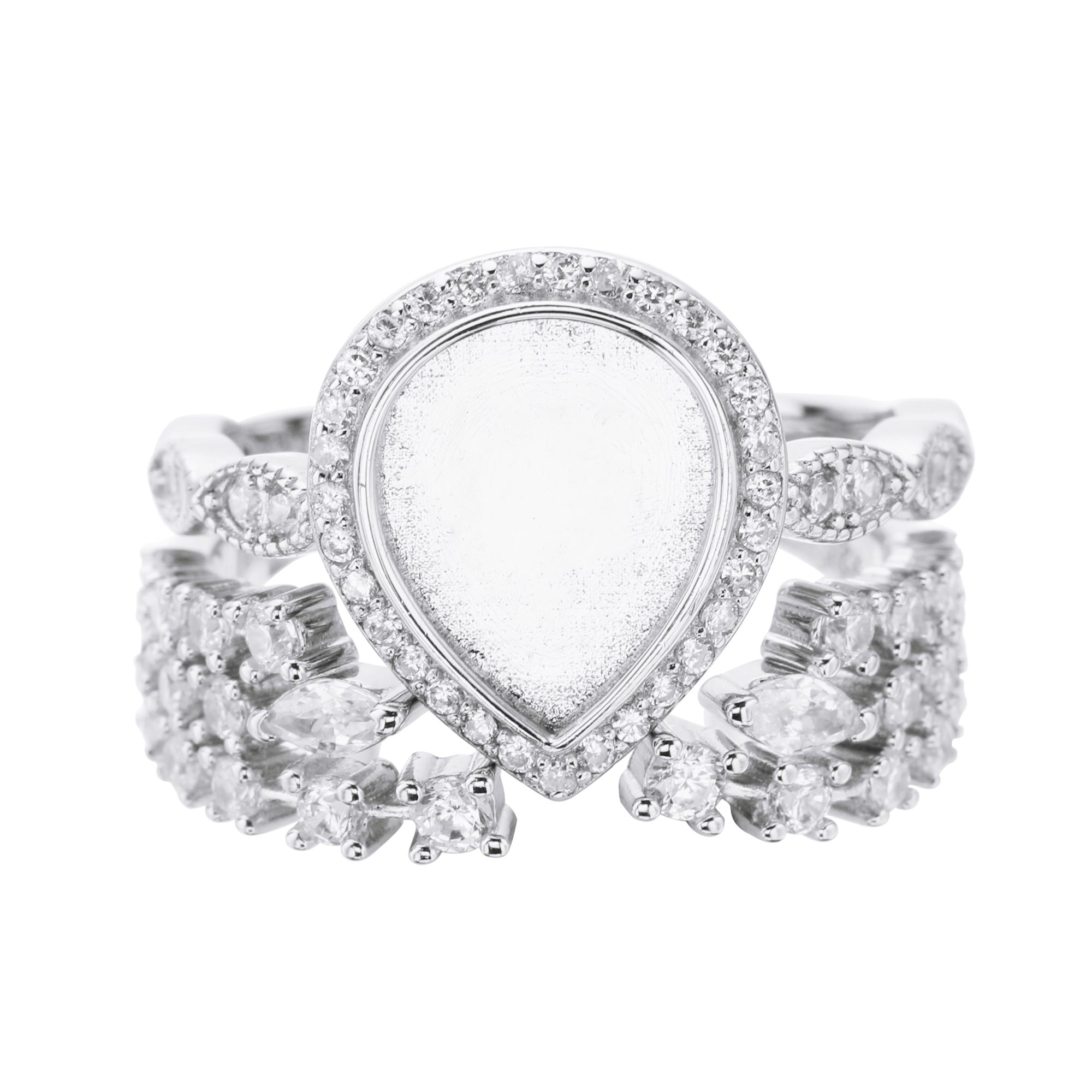 8x10MM Keepsake Breast Milk Resin Halo Pear Ring Settings,Stackable Solid 925 Sterling Silver Ring Set,Art Deco Stacker Ring Band,DIY Ring Set 1294476