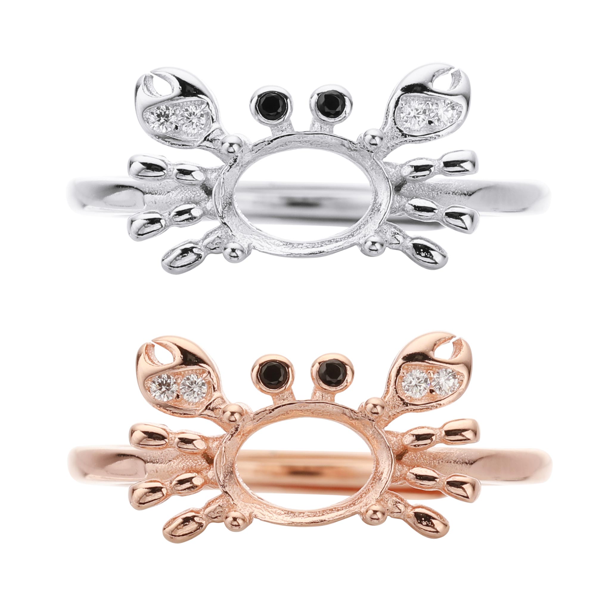 5x7mm Oval Prongs Ring Settings,Animal Crab Solid 925 Sterling Silver Rose Gold Plated Ring,DIY Gemstone Supplies 1294490 - Click Image to Close