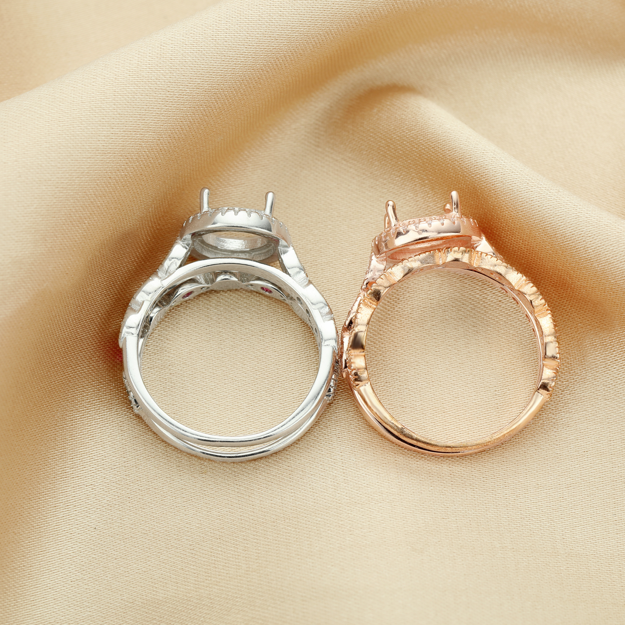 8MM Round Prong Ring Settings,Stackable Solid 925 Sterling Silver Rose Gold Plated Ring,Birthstone Stacker Ring Band,DIY Ring Set 1294499 - Click Image to Close