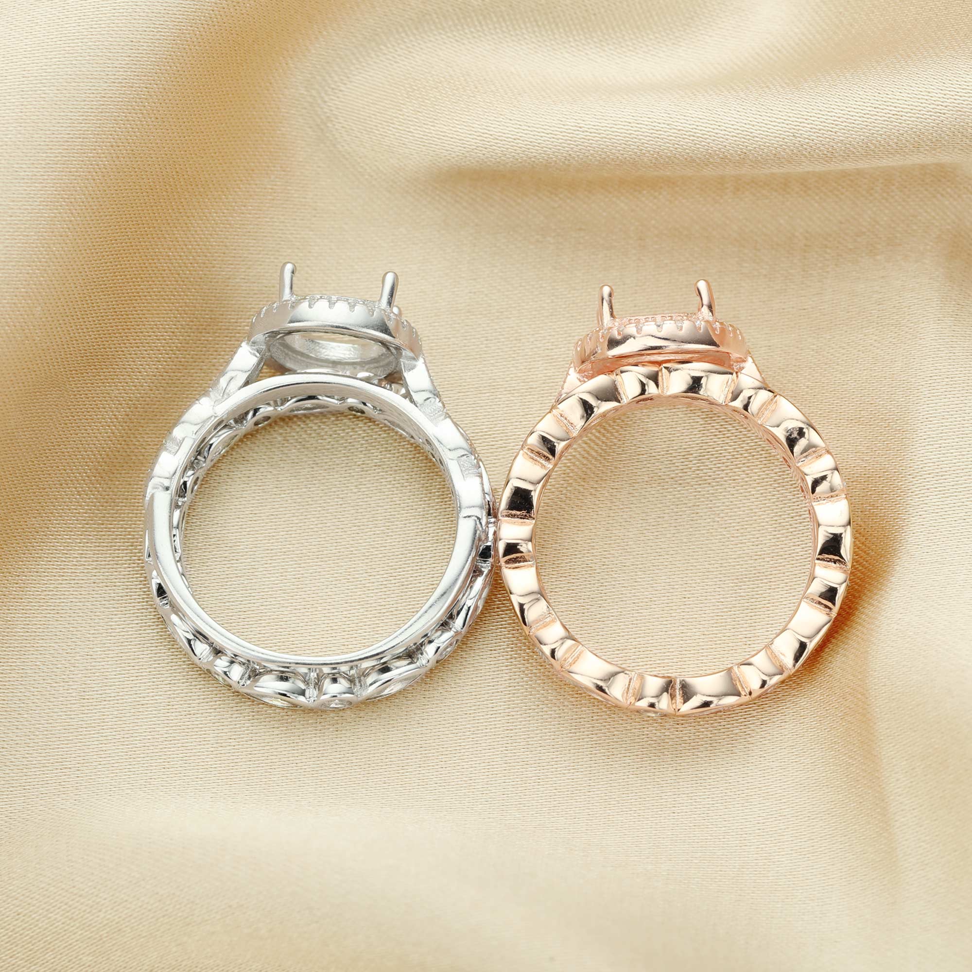 8MM Round Prong Ring Settings,Stackable Solid 925 Sterling Silver Rose Gold Plated Ring,Art Decor Bezel Band Stacker Ring,DIY Wedding Rings Set 1294501 - Click Image to Close