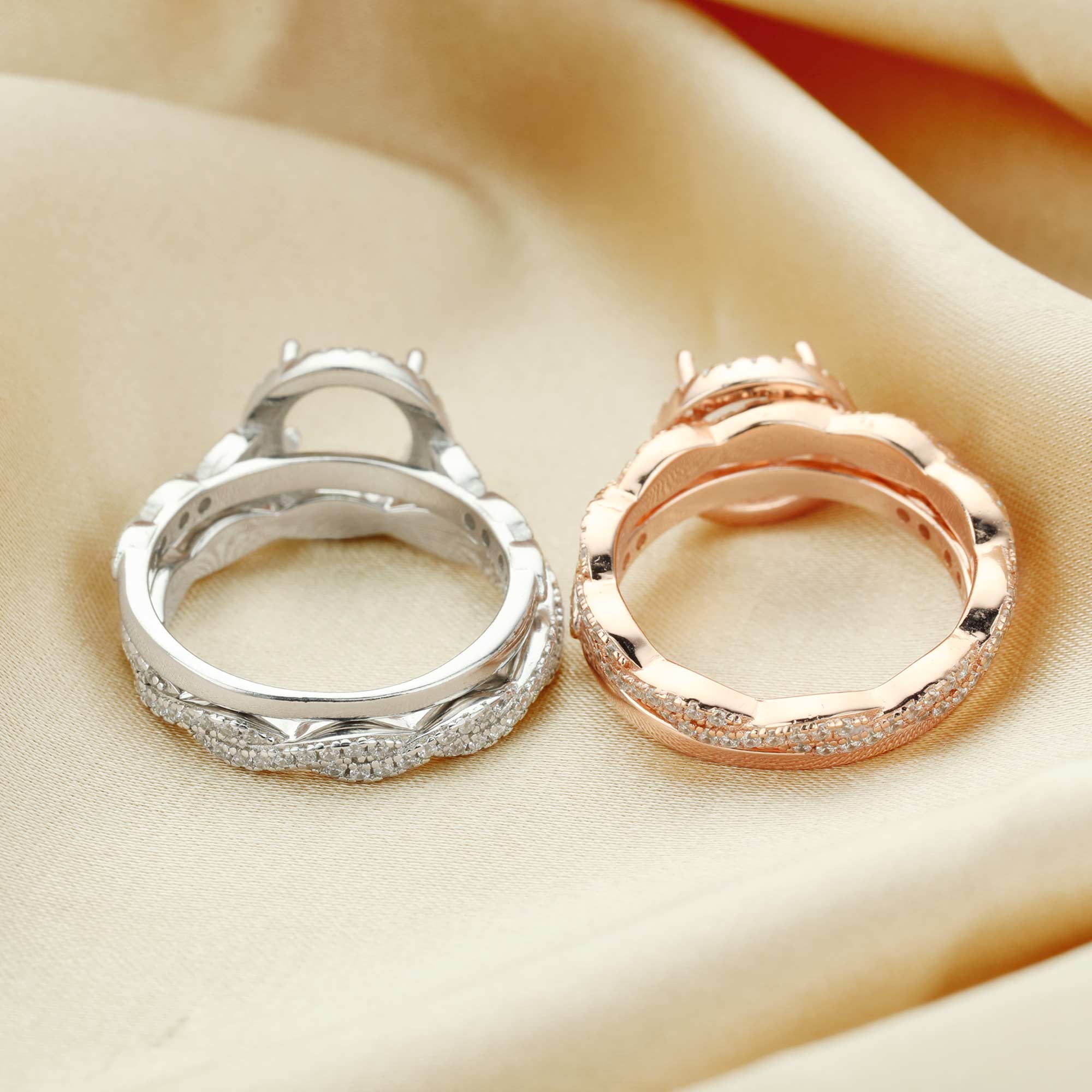 8MM Round Prong Ring Settings,Stackable Solid 925 Sterling Silver Rose Gold Plated Ring,Art Decor Bezel Band Stacker Ring,Wedding Double DIY Ring Set 1294503 - Click Image to Close