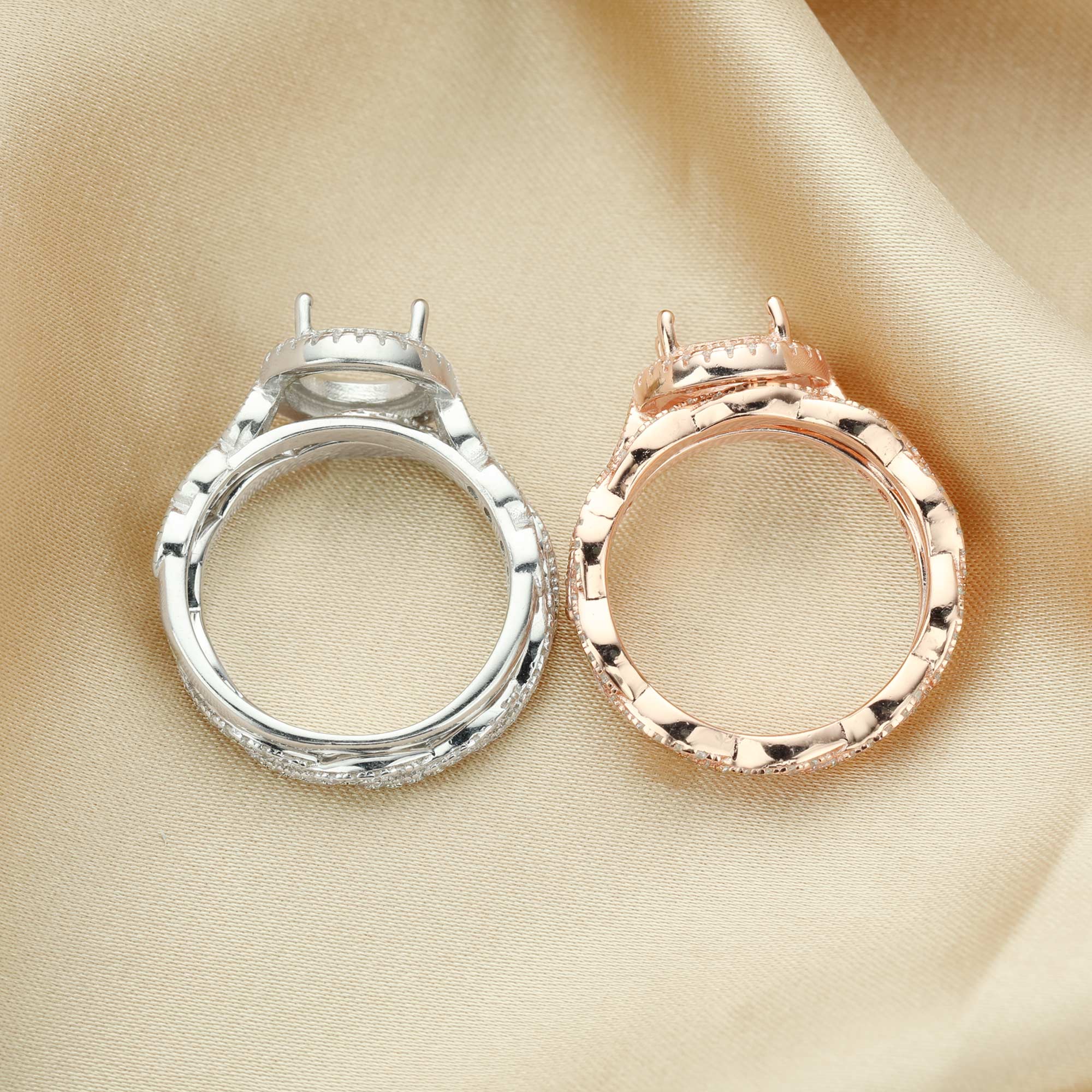 8MM Round Prong Ring Settings,Stackable Solid 925 Sterling Silver Rose Gold Plated Ring,Art Decor Bezel Band Stacker Ring,Wedding Double DIY Ring Set 1294503 - Click Image to Close